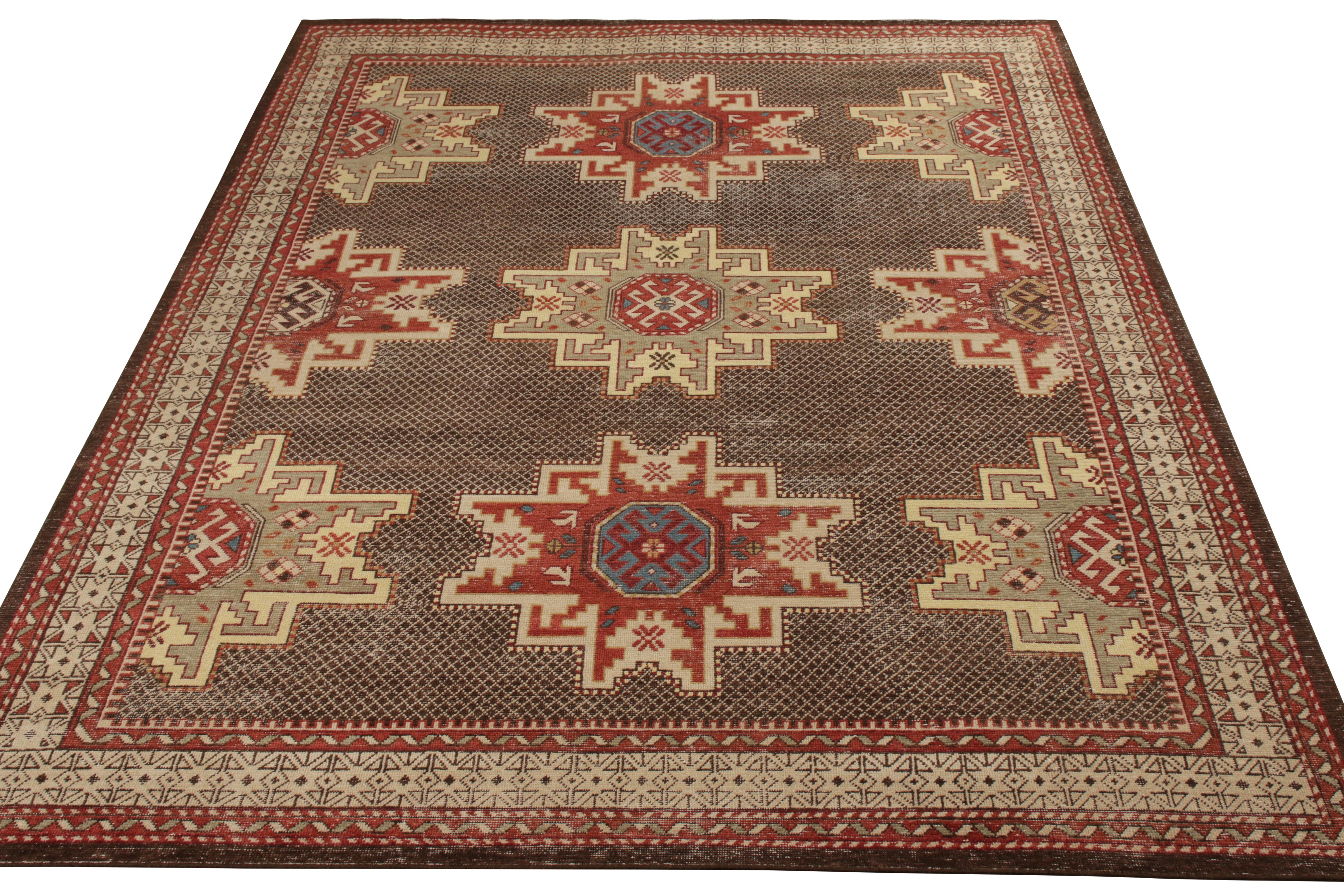 A 9 x 12 ode to sought-after 19th-century Kuba rug styles, from the classic selections in Rug & Kilim’s Homage Collection. Hand knotted in wool with our take on shabby-chic, distressed texture, playing beautifully with the tribal geometric patterns.