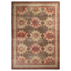 Alfombra de estilo Kuba envejecida de Rug & Kilim con estampado geométrico beige-marrón y rojo