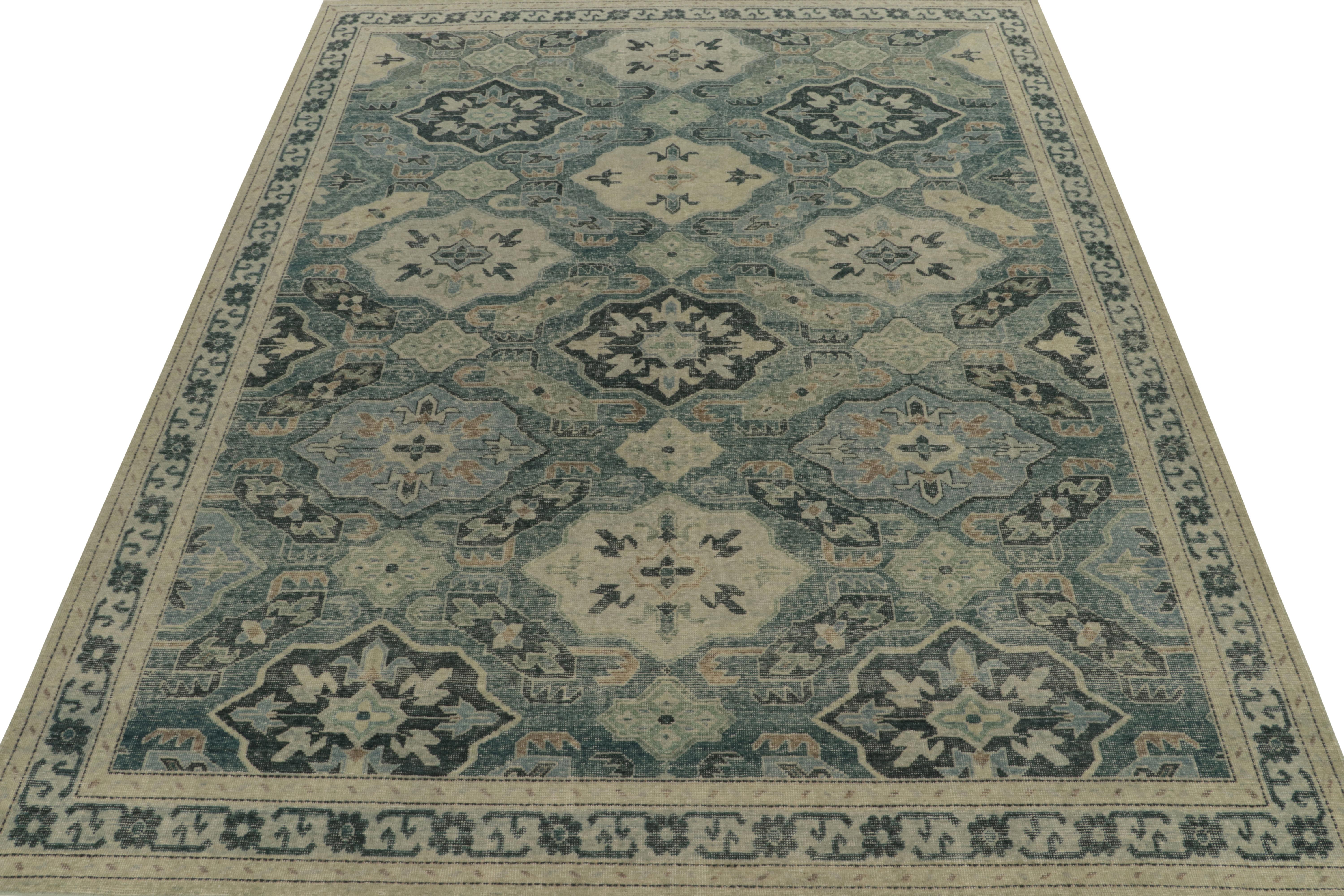 Tribale Rug & Kilim è un tappeto in stile Kuba con motivi a medaglioni blu e grigi. in vendita