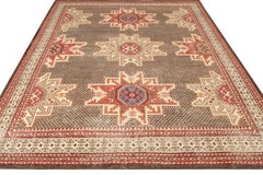 Rug & Kilim’s Distressed Kuba Style Rug in Red, Beige-Brown Medallion Pattern