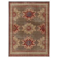 Rug & Kilim's Distressed Kuba Style Rug in Red, Beige-Brown Medallions