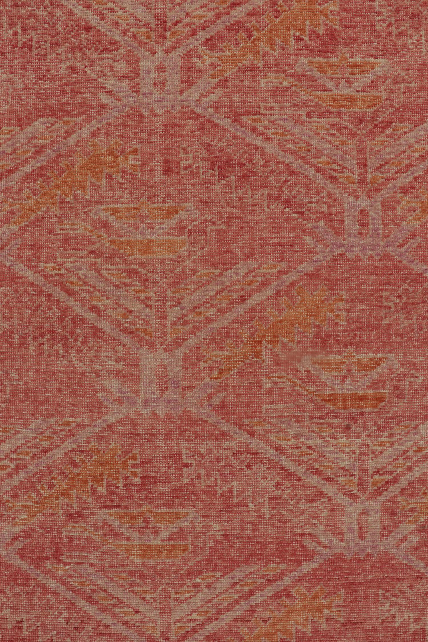 Rug & Kilim’s Distressed Kuba Style Rug in Red with Orange Tribal Patterns In New Condition For Sale In Long Island City, NY