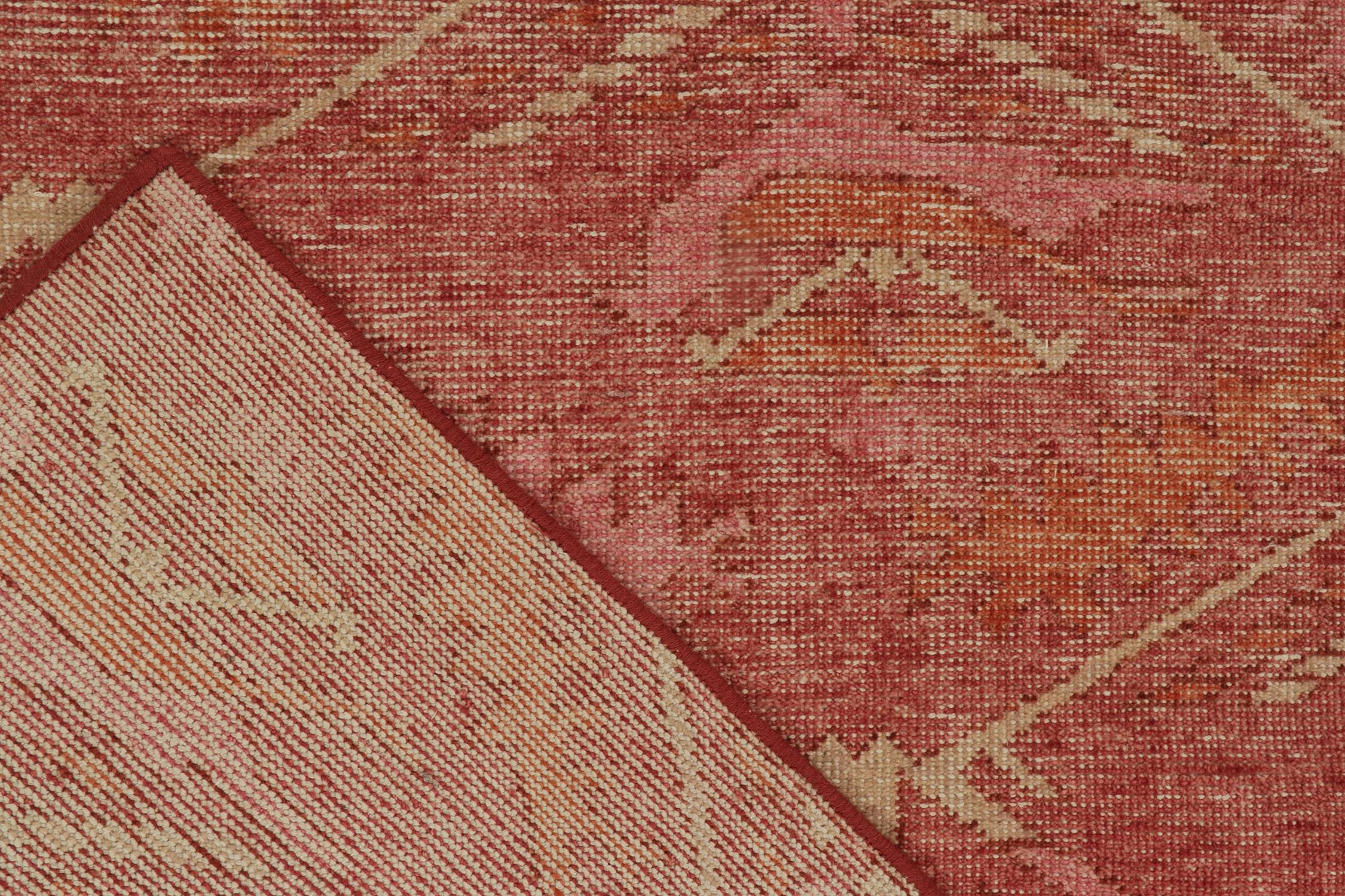 Rug & Kilim’s Distressed Kuba Style Rug in Red with Orange Tribal Patterns In New Condition For Sale In Long Island City, NY