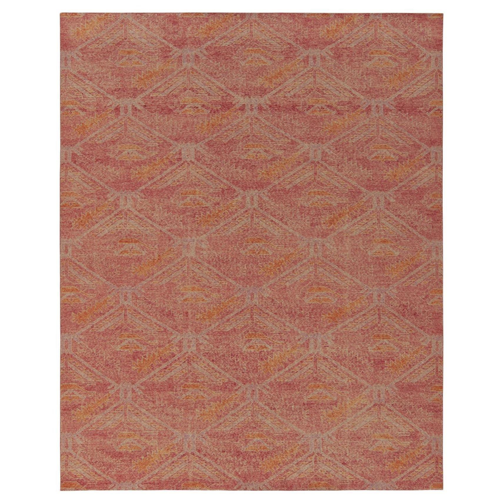 Rug & Kilim’s Distressed Kuba Style Rug in Red with Orange Tribal Patterns For Sale