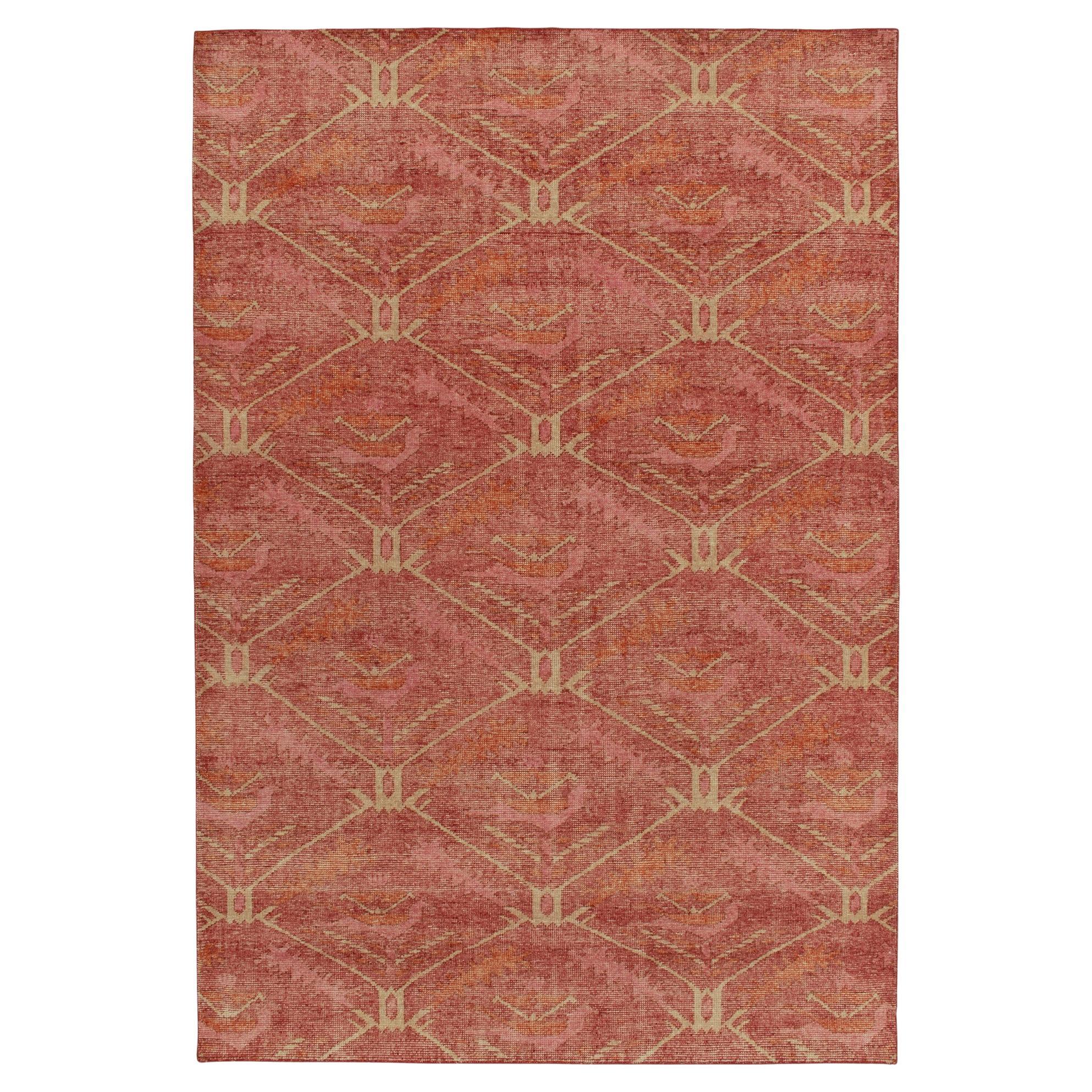 Rug & Kilim’s Distressed Kuba Style Rug in Red with Orange Tribal Patterns