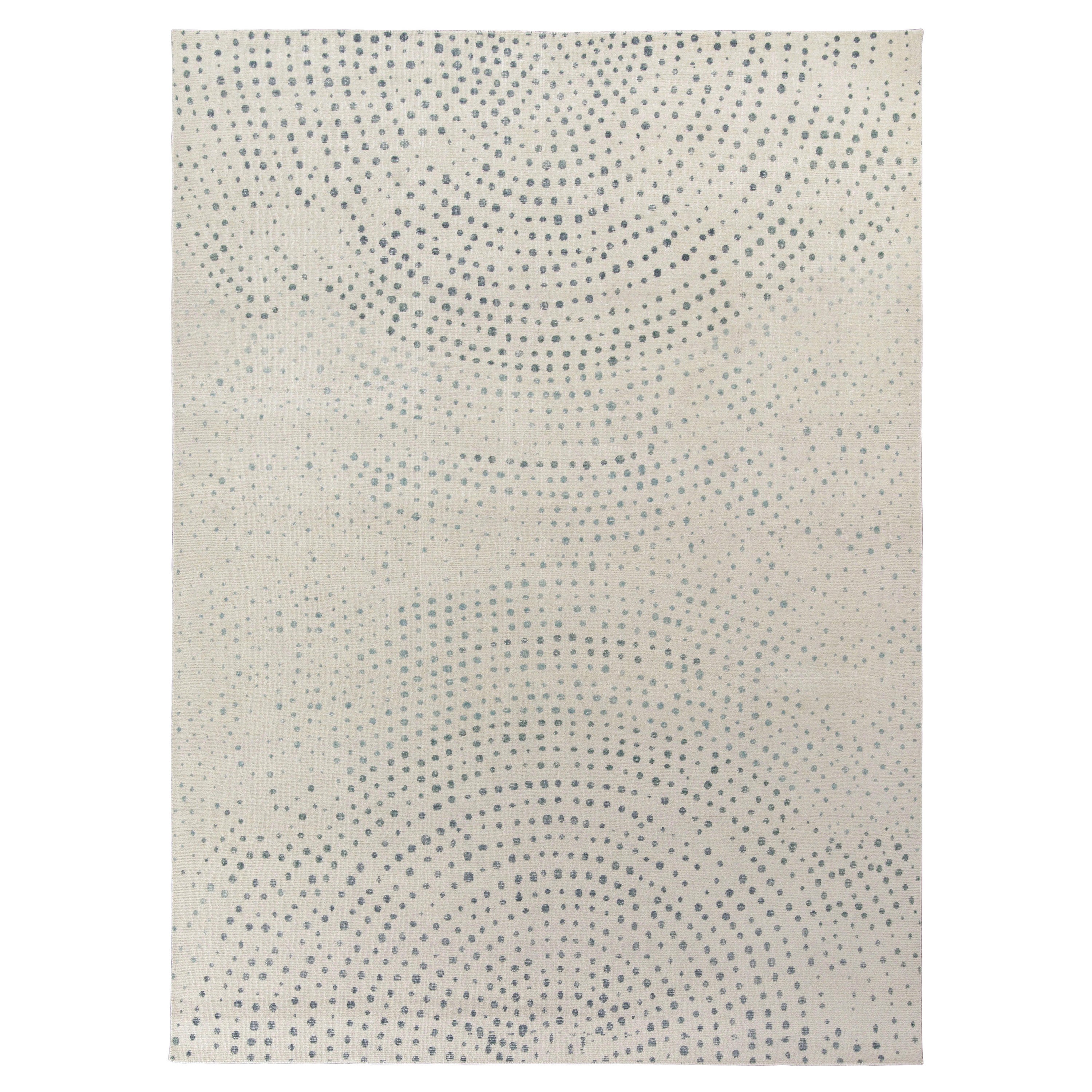 Tapis & Kilims - Tapis moderne vieilli en gris sur tout le pourtour et motif abstrait bleu