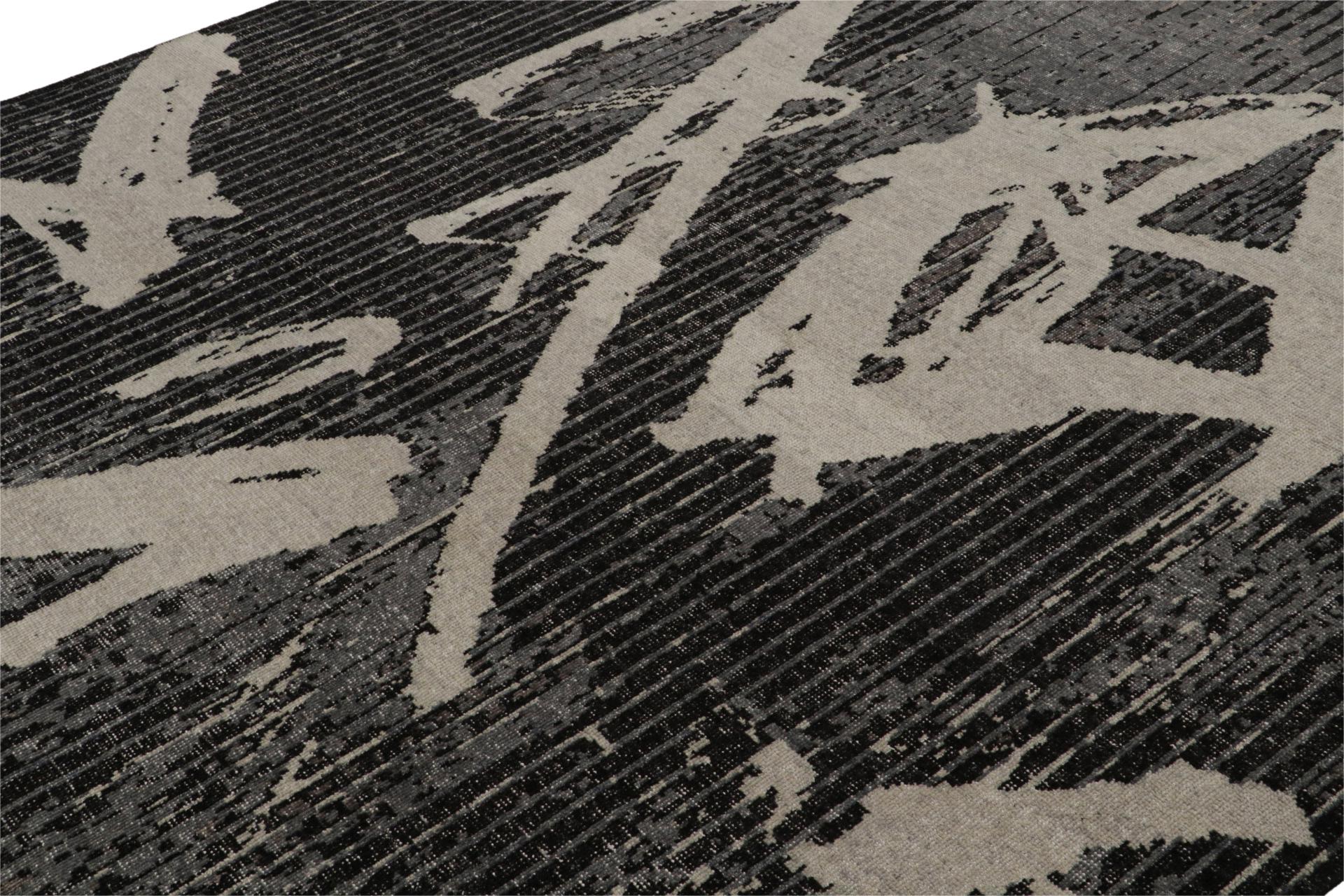 Rug & Kilim's Moderner Teppich mit geometrischem Muster in Schwarz und Grau (Handgeknüpft) im Angebot