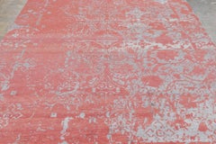 Rug & Kilim’s Distressed Modern Rug with Abstract Florals in Coral & Gray Hues