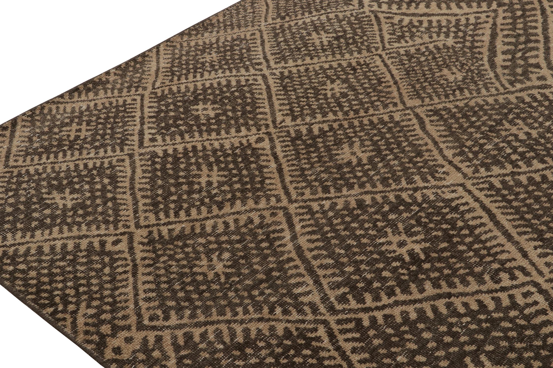 Hand-Knotted Rug & Kilim’s Distressed Moroccan Style Rug in Beige and Brown Geometric Pattern For Sale