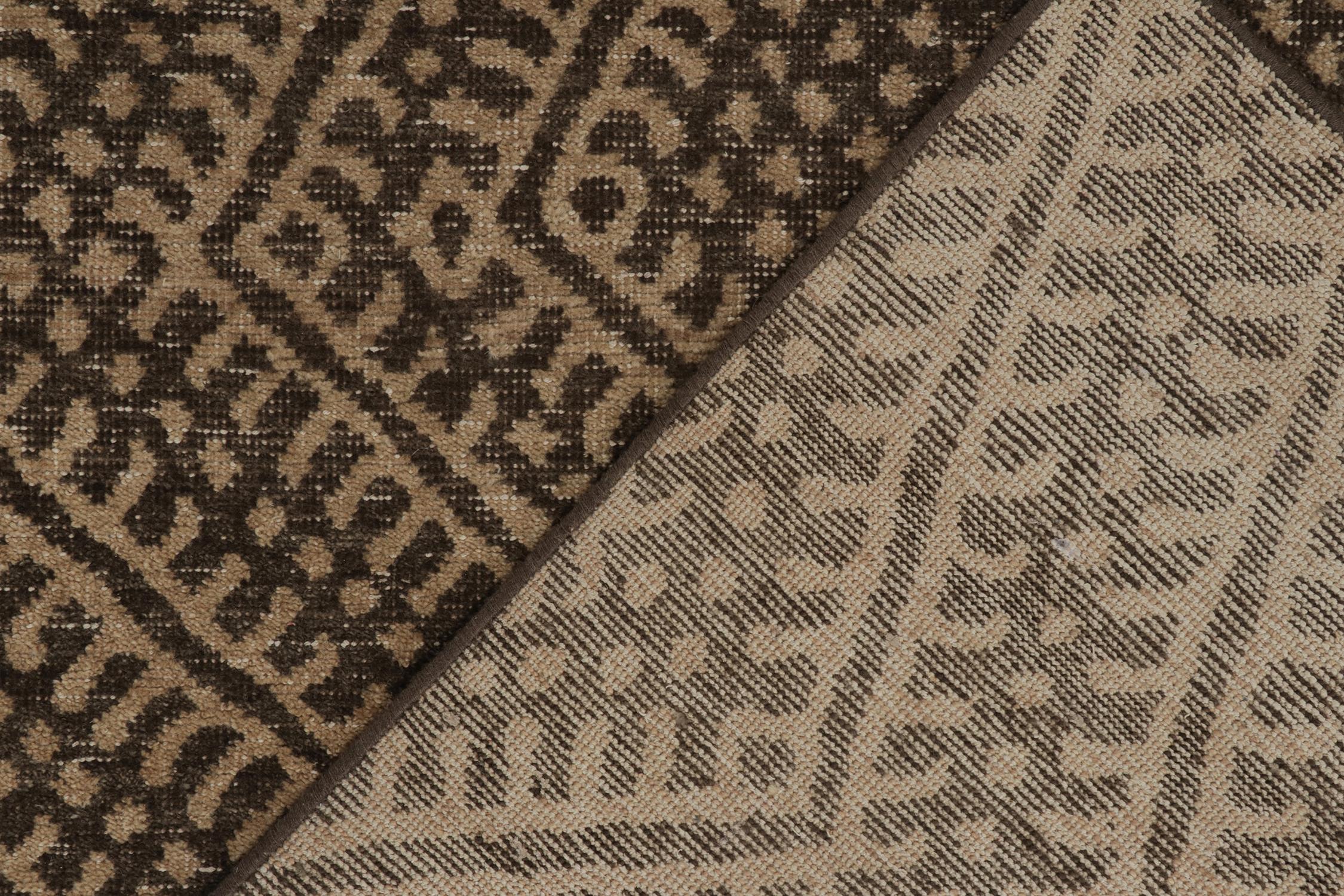 Contemporary Rug & Kilim’s Distressed Moroccan Style Rug in Beige and Brown Geometric Pattern For Sale