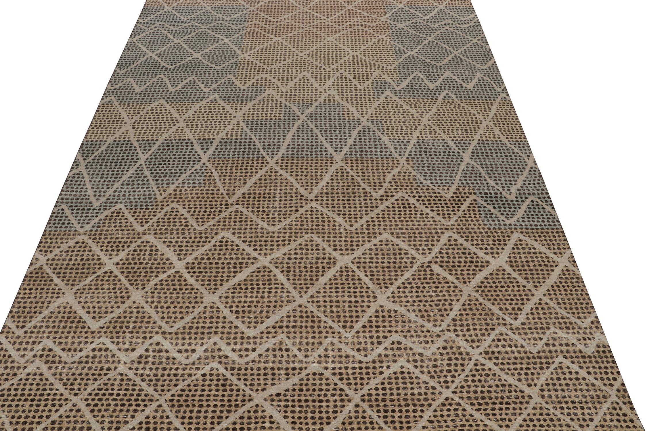 This 10x14 rug is a bold new addition to the Homage Collection by Rug & Kilim. Hand-knotted in wool and cotton, this piece recaptures antique Berber Moroccan rugs in an inventive new Rustic Modern design. 

Further on the Design: 

This