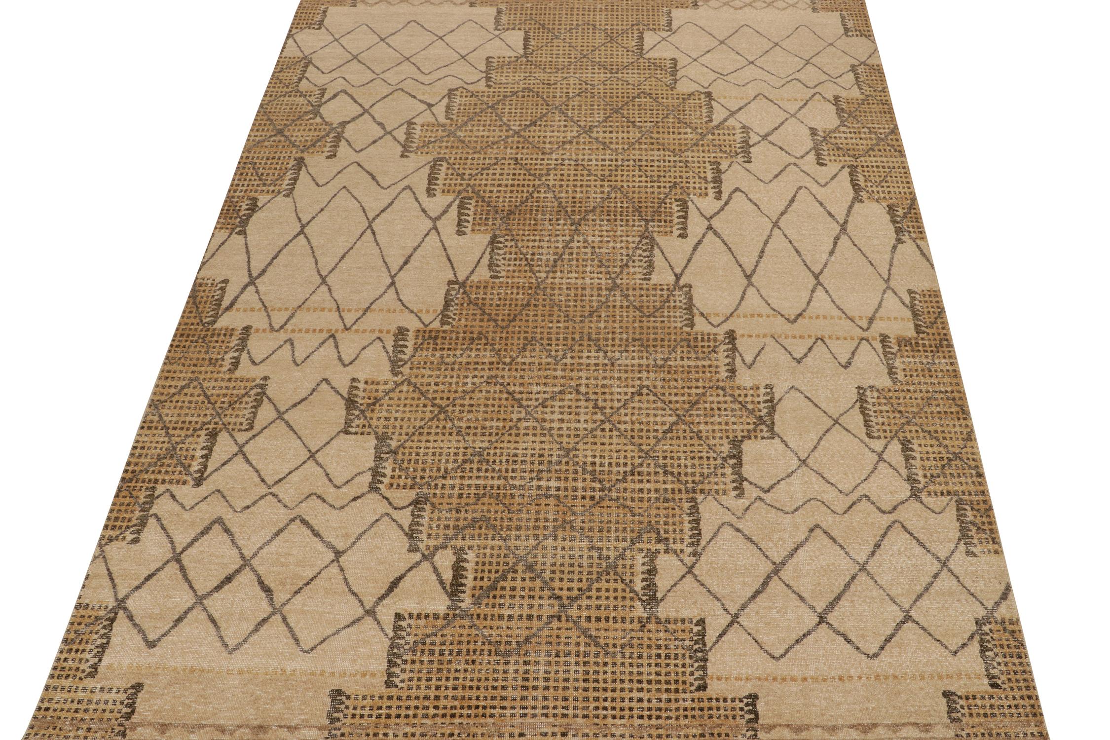 Tribal Rug & Kilim’s Distressed Moroccan Style Rug in Beige, Brown and Gray Patterns For Sale