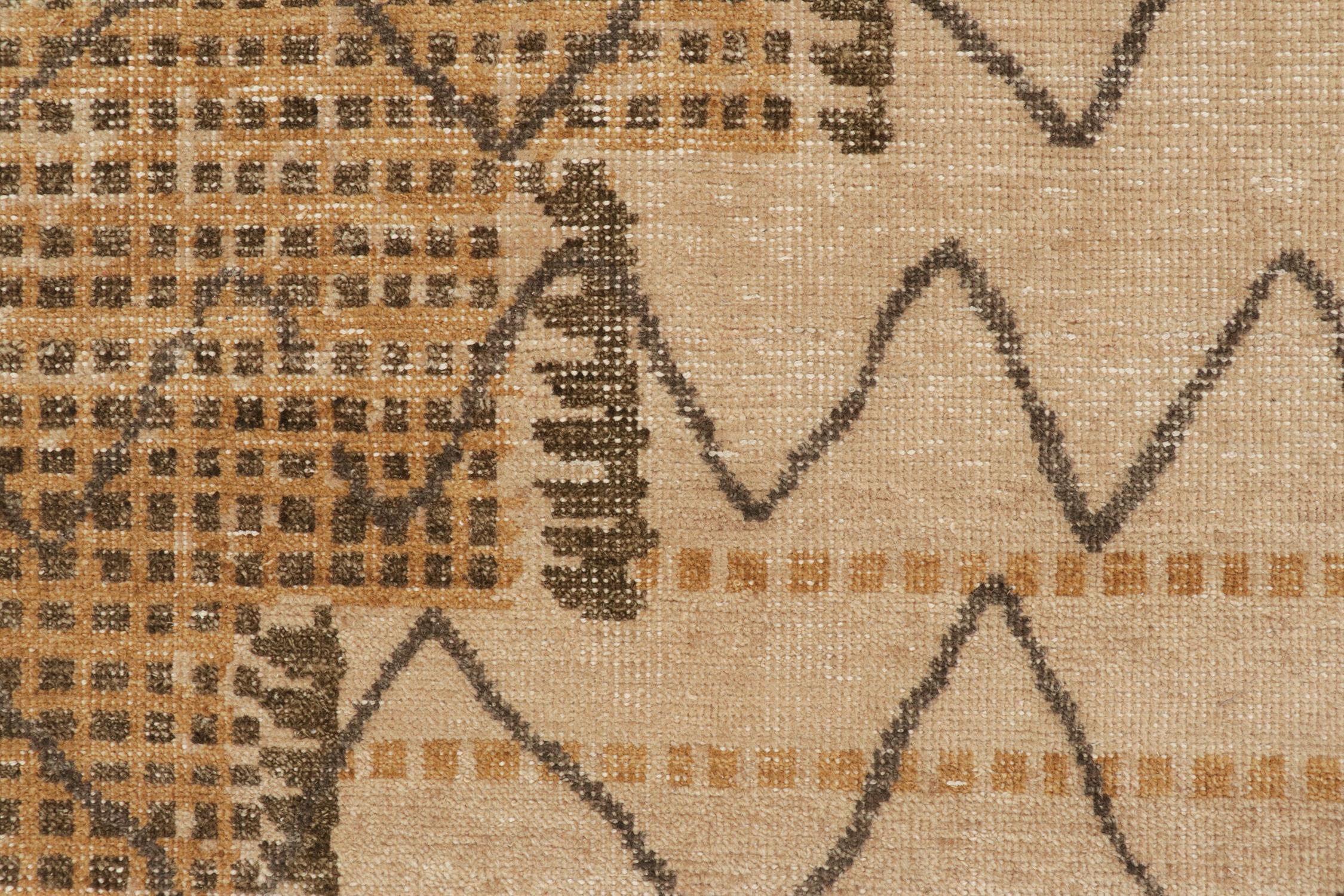 Contemporary Rug & Kilim’s Distressed Moroccan Style Rug in Beige, Brown and Gray Patterns For Sale