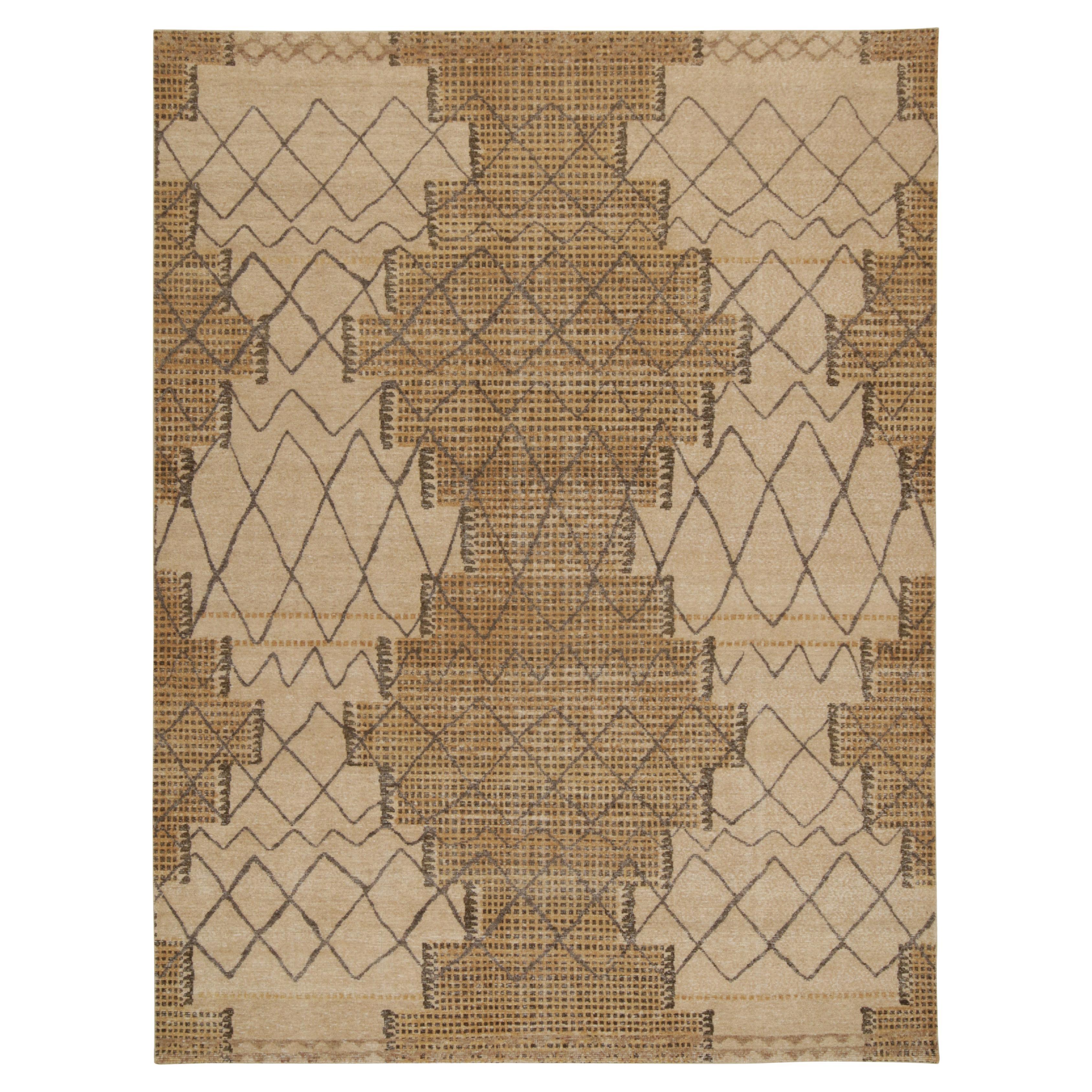 Rug & Kilim’s Distressed Moroccan Style Rug in Beige, Brown and Gray Patterns For Sale