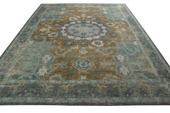 Rug & Kilim’s Distressed Oriental Style Rug, Blue and Brown Medallion Pattern