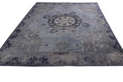 Rug & Kilim’s Distressed Oriental Style Rug in Blue Gray Medallion Pattern