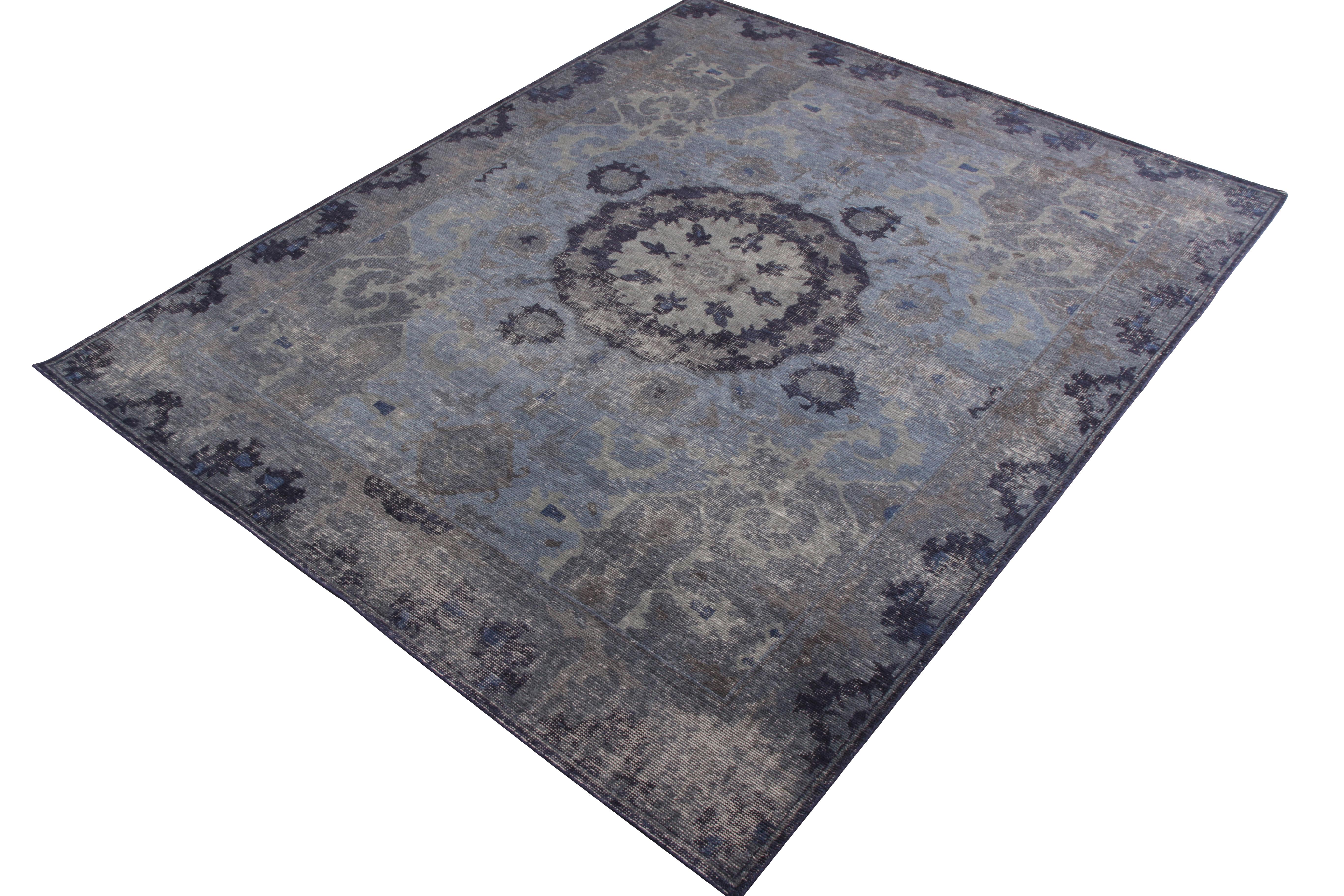 Other Rug & Kilim’s Distressed Oriental Style Rug in Blue Gray Medallion Pattern For Sale