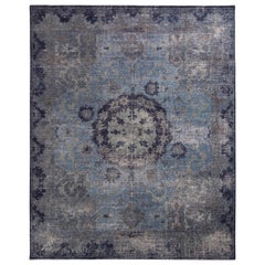 Rug & Kilim’s Distressed Oriental Style Rug in Blue Gray Medallion Pattern