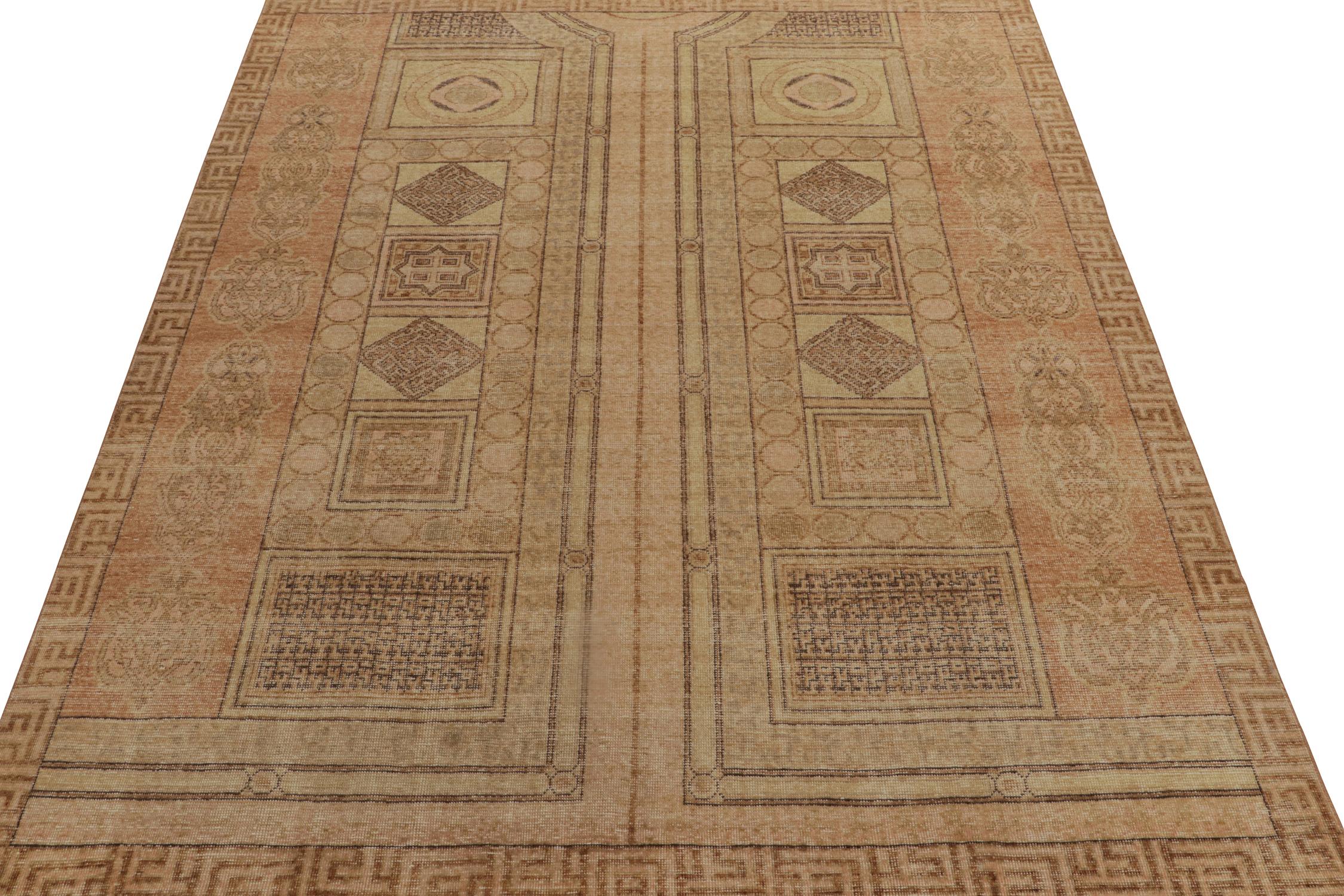 Other Rug & Kilim’s Distressed Ottoman Style Rug in Beige-Brown, Green, Orange For Sale