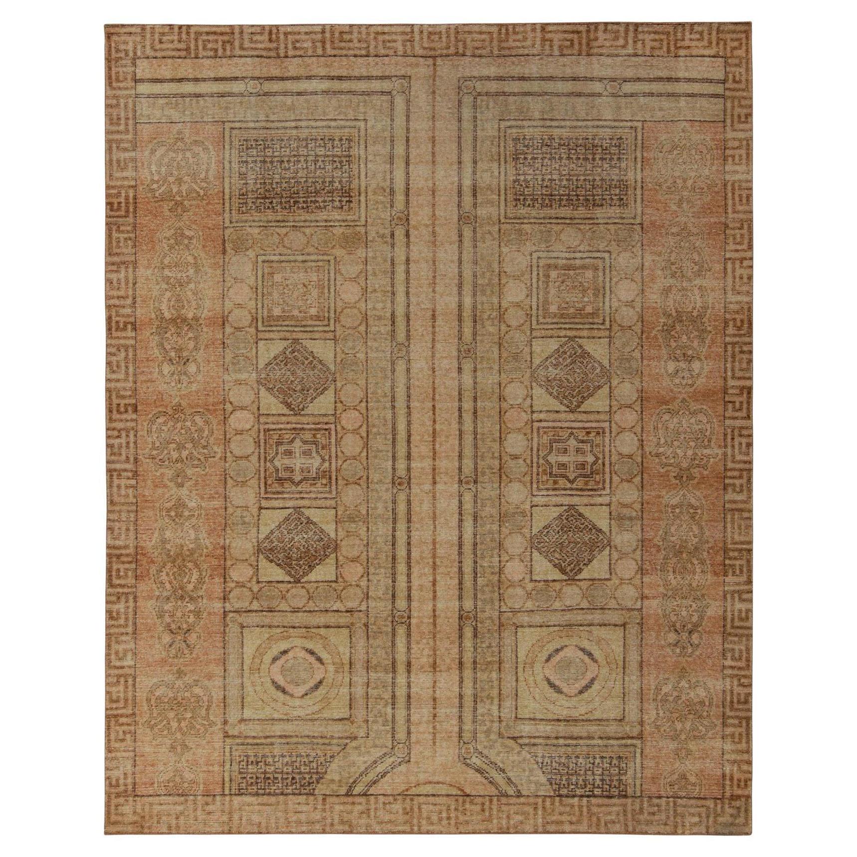 Rug & Kilim’s Distressed Ottoman Style Rug in Beige-Brown, Green, Orange For Sale