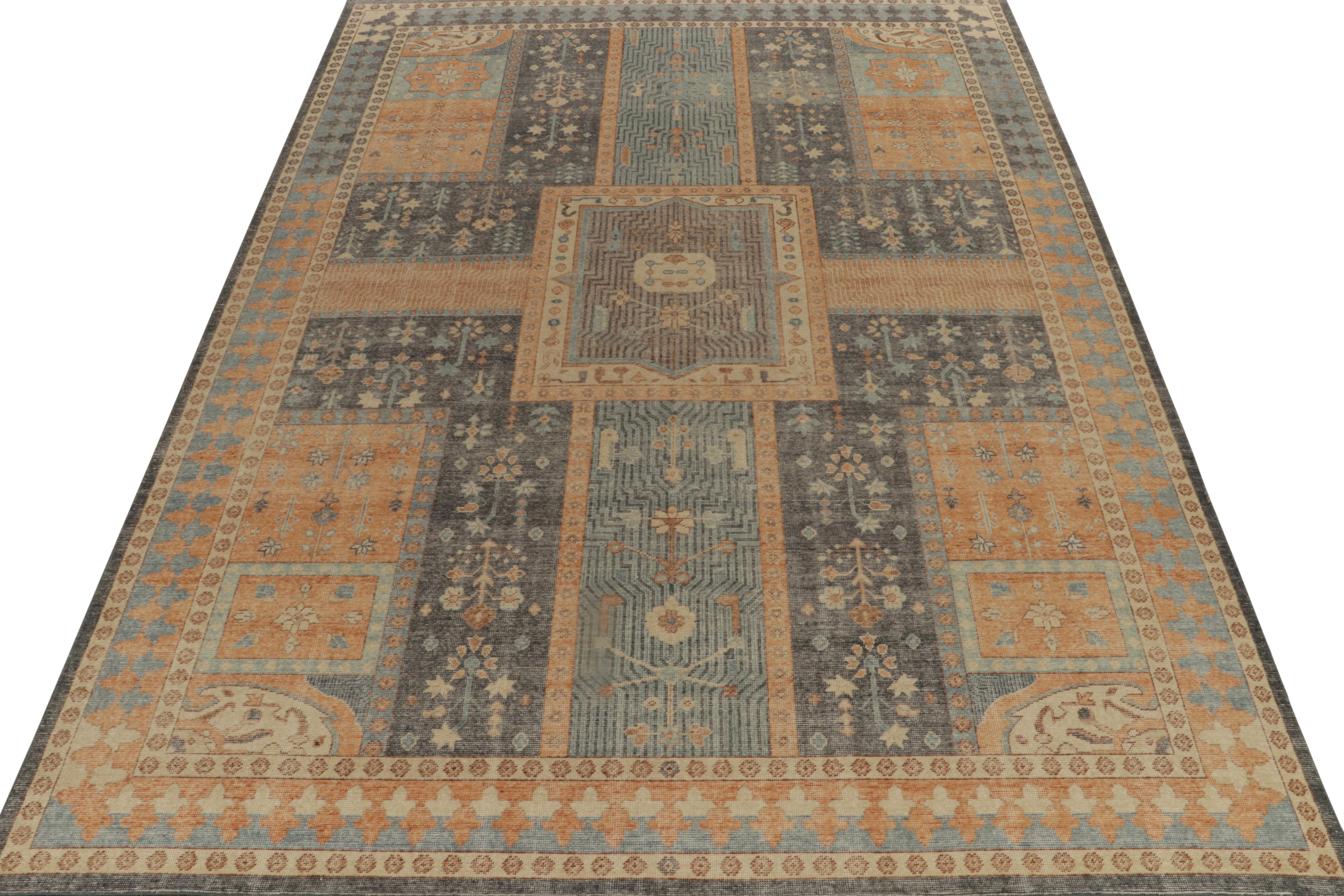 Other Rug & Kilim’s Distressed Persian Style Rug in Blue & Orange Garden Pattern For Sale
