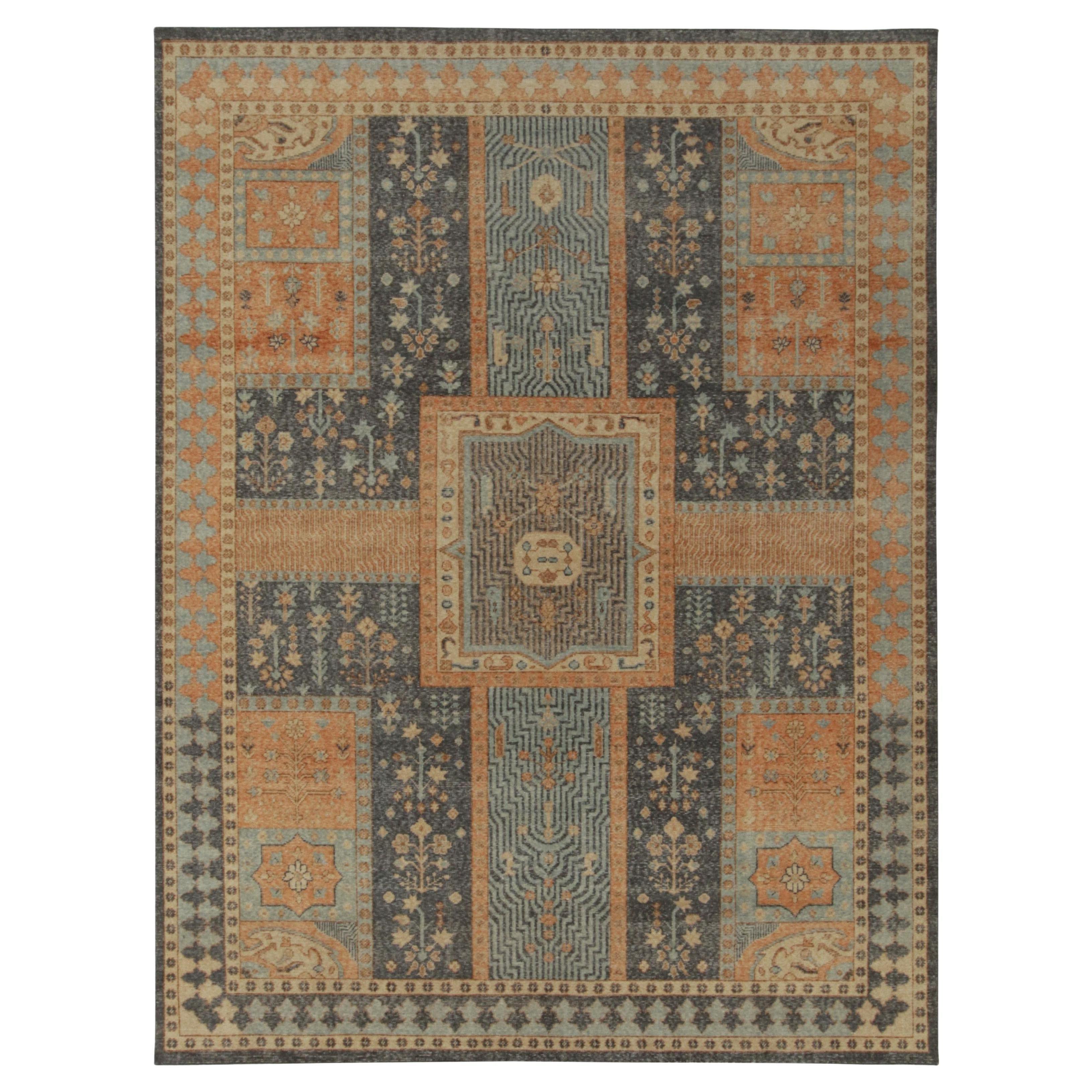 Rug & Kilim’s Distressed Persian Style Rug in Blue & Orange Garden Pattern For Sale