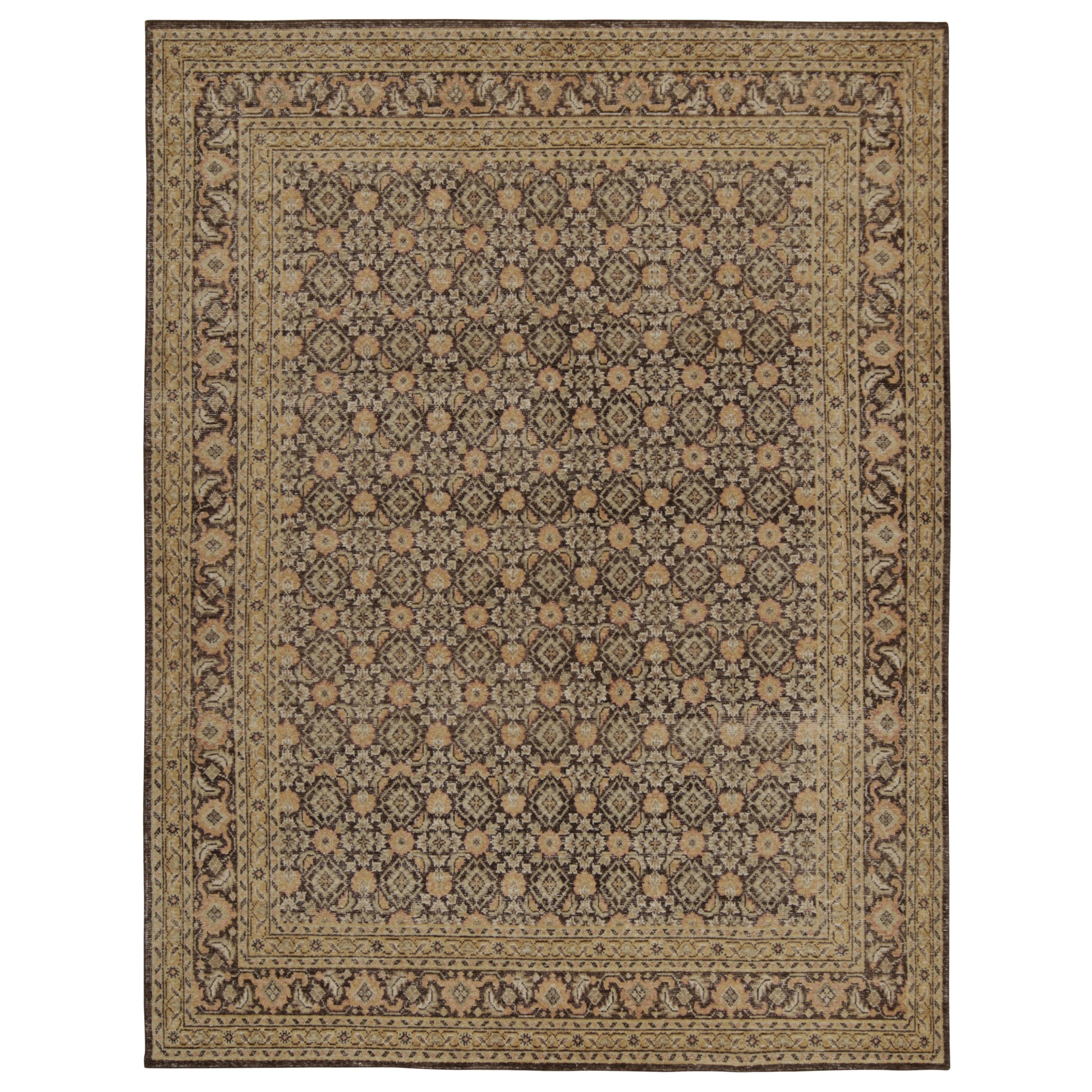 Rug & Kilim's Distressed Persian Style Rug in Brown und Gold Floral Patterns