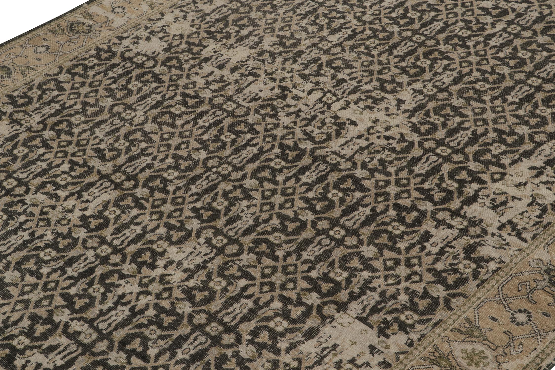 Rug & Kilim's Distressed Persian Style Läufer in Schwarz mit Beige Herati-Muster (Handgeknüpft) im Angebot