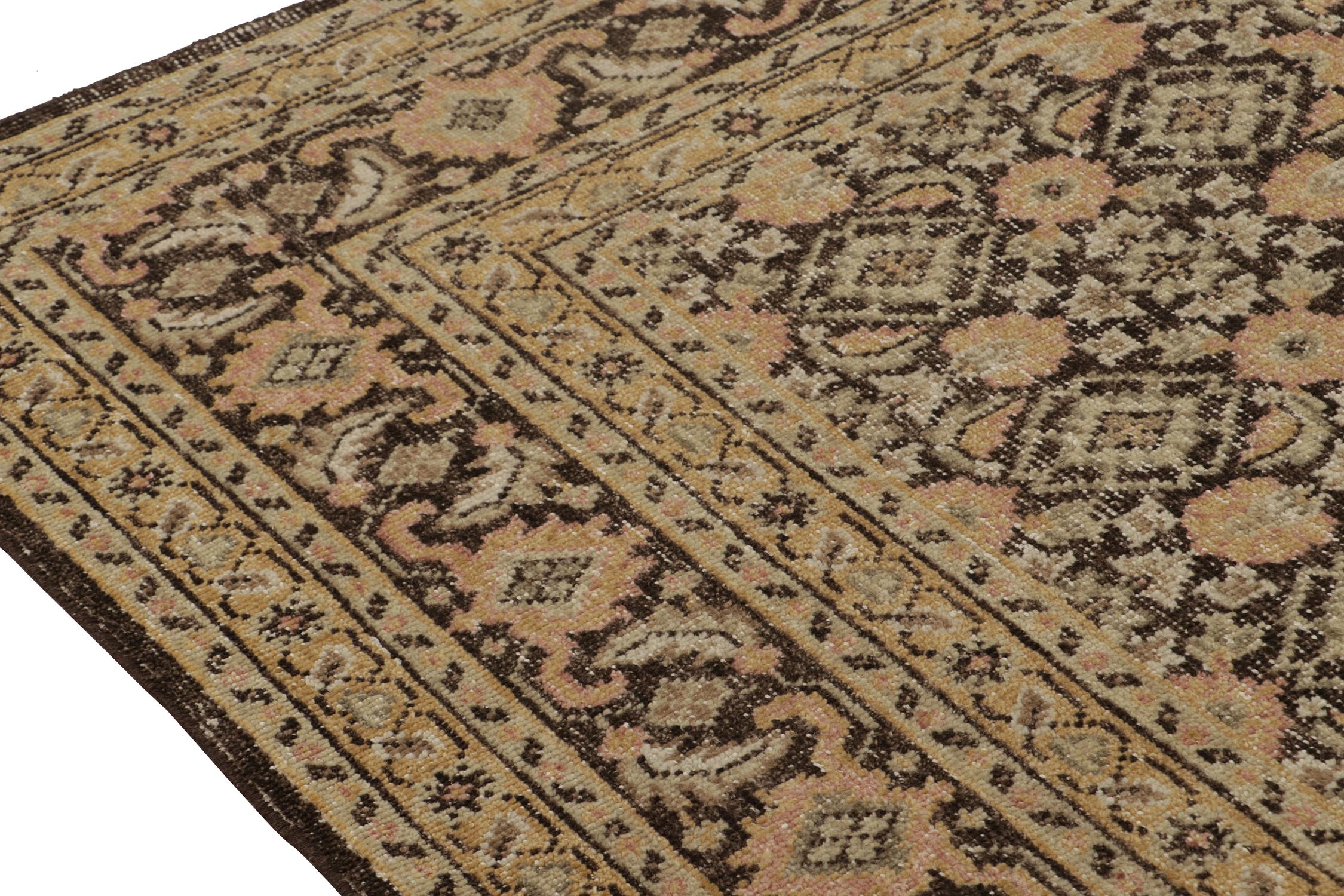 Rug & Kilim’s Distressed Persian Style Rug in Brown and Gold Floral Patterns In New Condition For Sale In Long Island City, NY