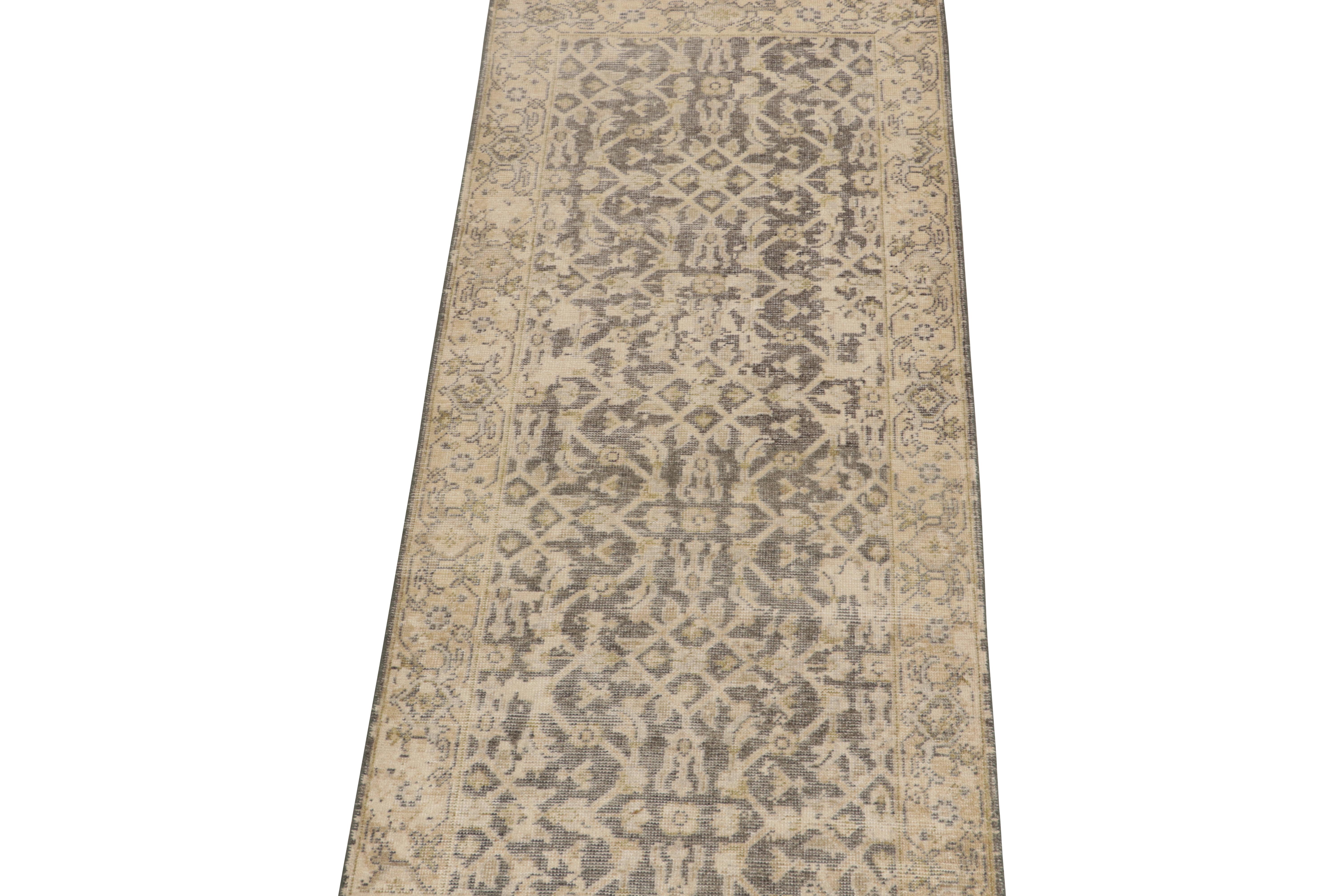 This 3x8 runner is a new addition to Rug & Kilim’s Homage Collection, and a nod to antique Persian rugs. Hand-knotted in wool and cotton, its elaborate pattern calls back to Herati patterns and recaptures their sensibility anew.
Further on the