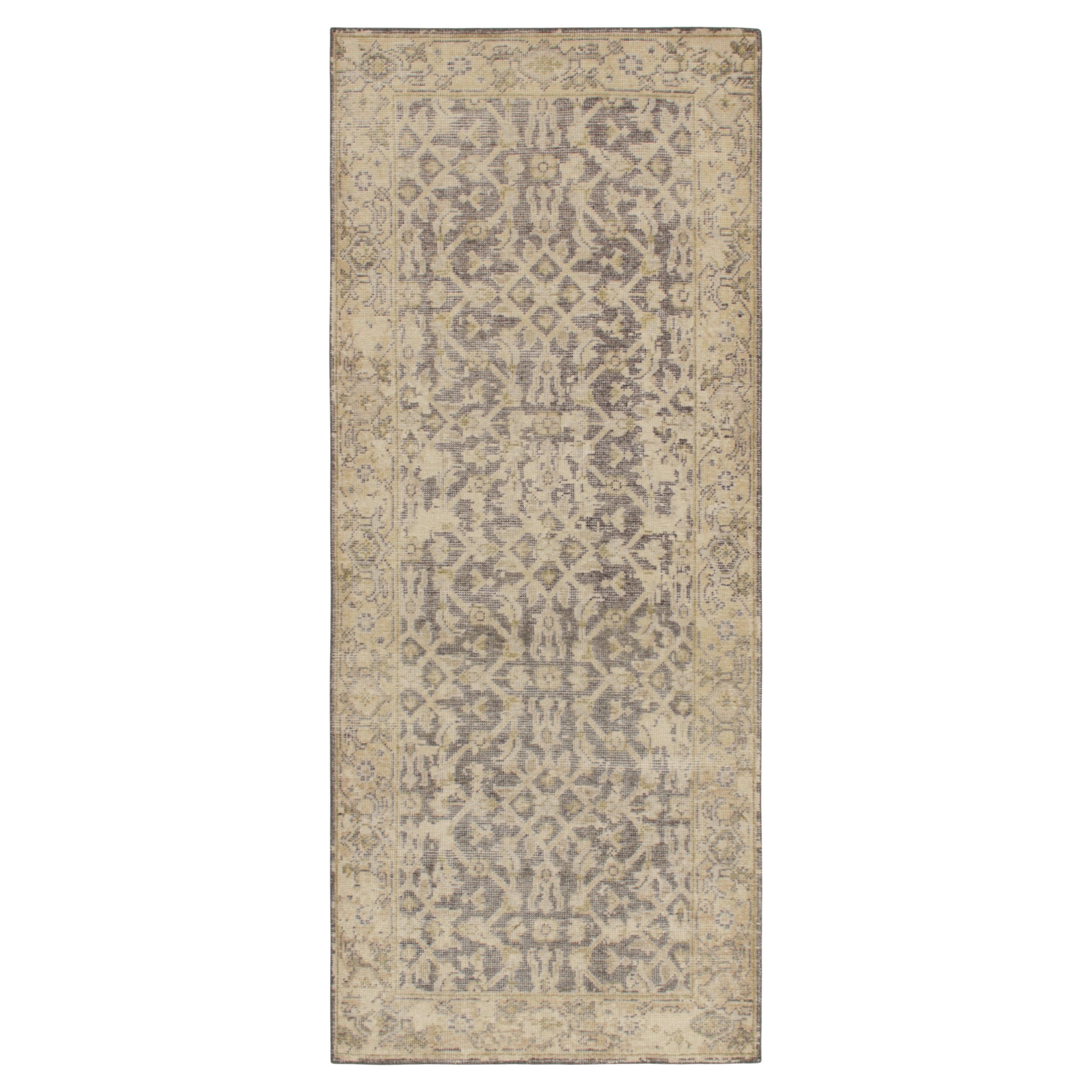 Rug & Kilim’s Distressed Persian Style Runner in Gray with Beige Herati Pattern For Sale