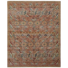 Rug 
Kilim’s Distressed Rug in Beige-Brown and Red Geometric Pattern