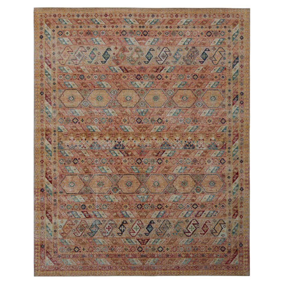Rug and Kilim’s Distressed Rug in Beige-Brown and Red Geometric Pattern ...