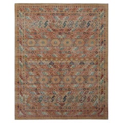 Rug & Kilim’s Distressed Rug in Beige-Brown and Red Geometric Pattern