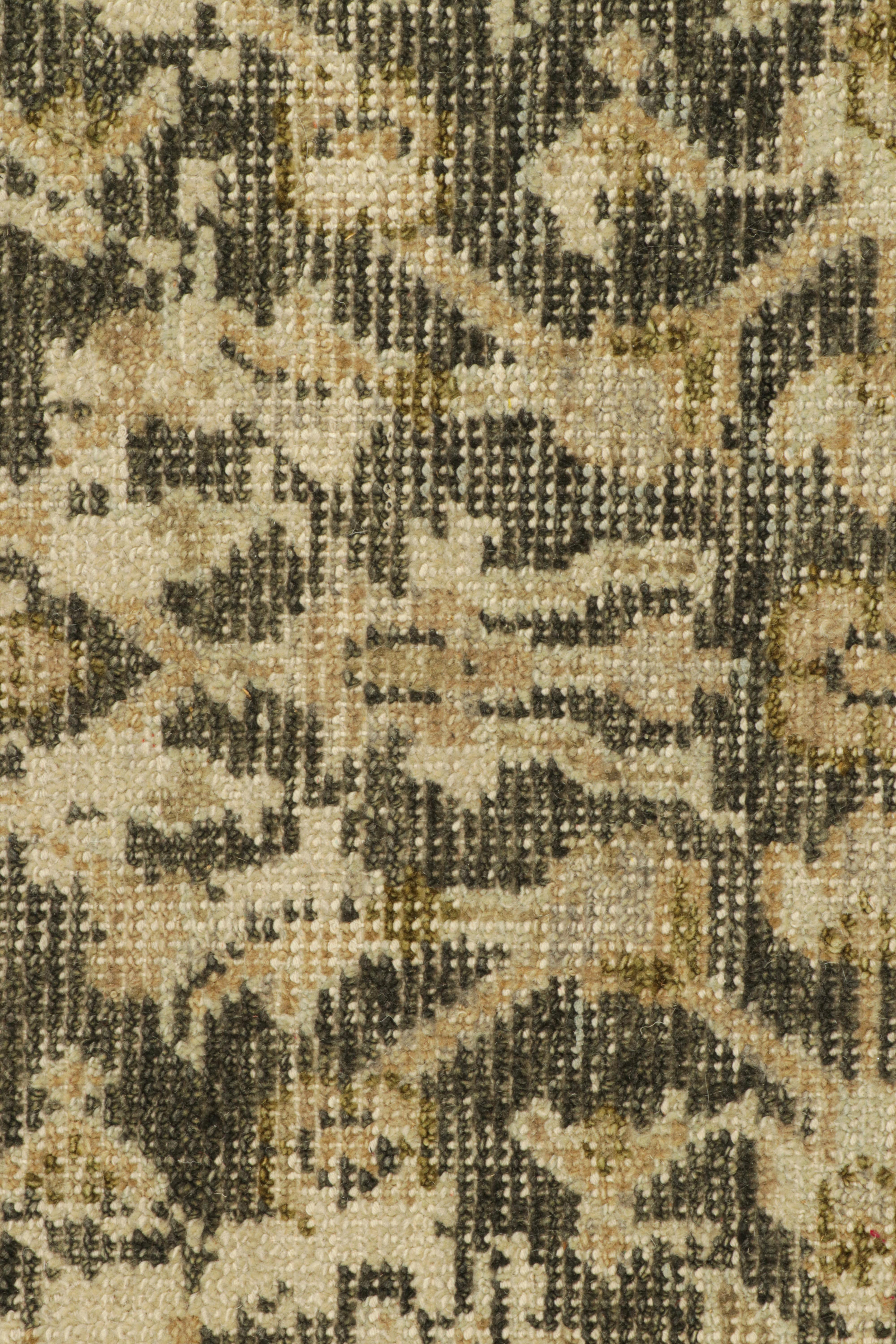 Indian Rug & Kilim’s Distressed Rug in Beige-Brown with Herati Floral Patterns For Sale