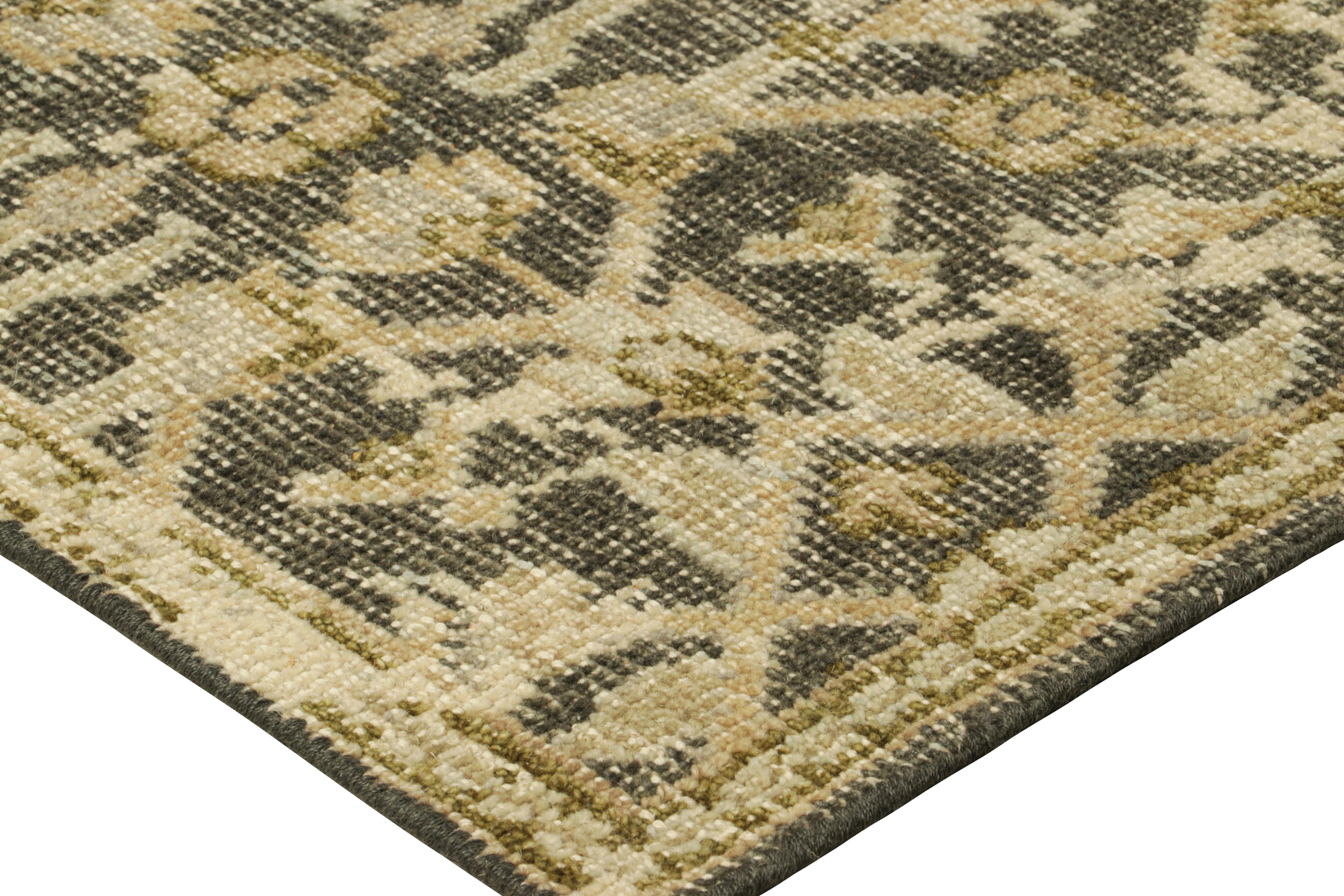 Contemporary Rug & Kilim’s Distressed Rug in Beige-Brown with Herati Floral Patterns For Sale