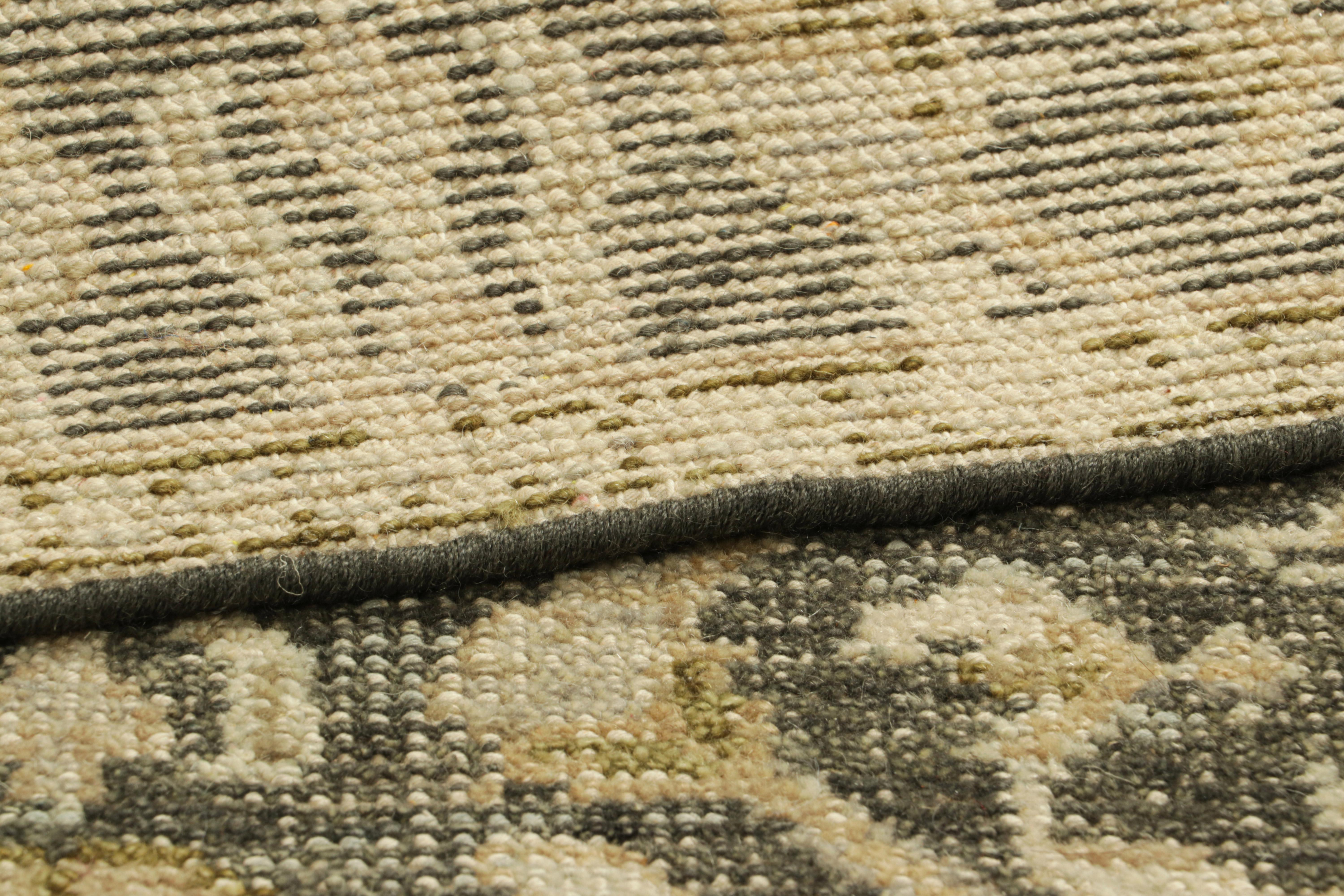 Wool Rug & Kilim’s Distressed Rug in Beige-Brown with Herati Floral Patterns For Sale