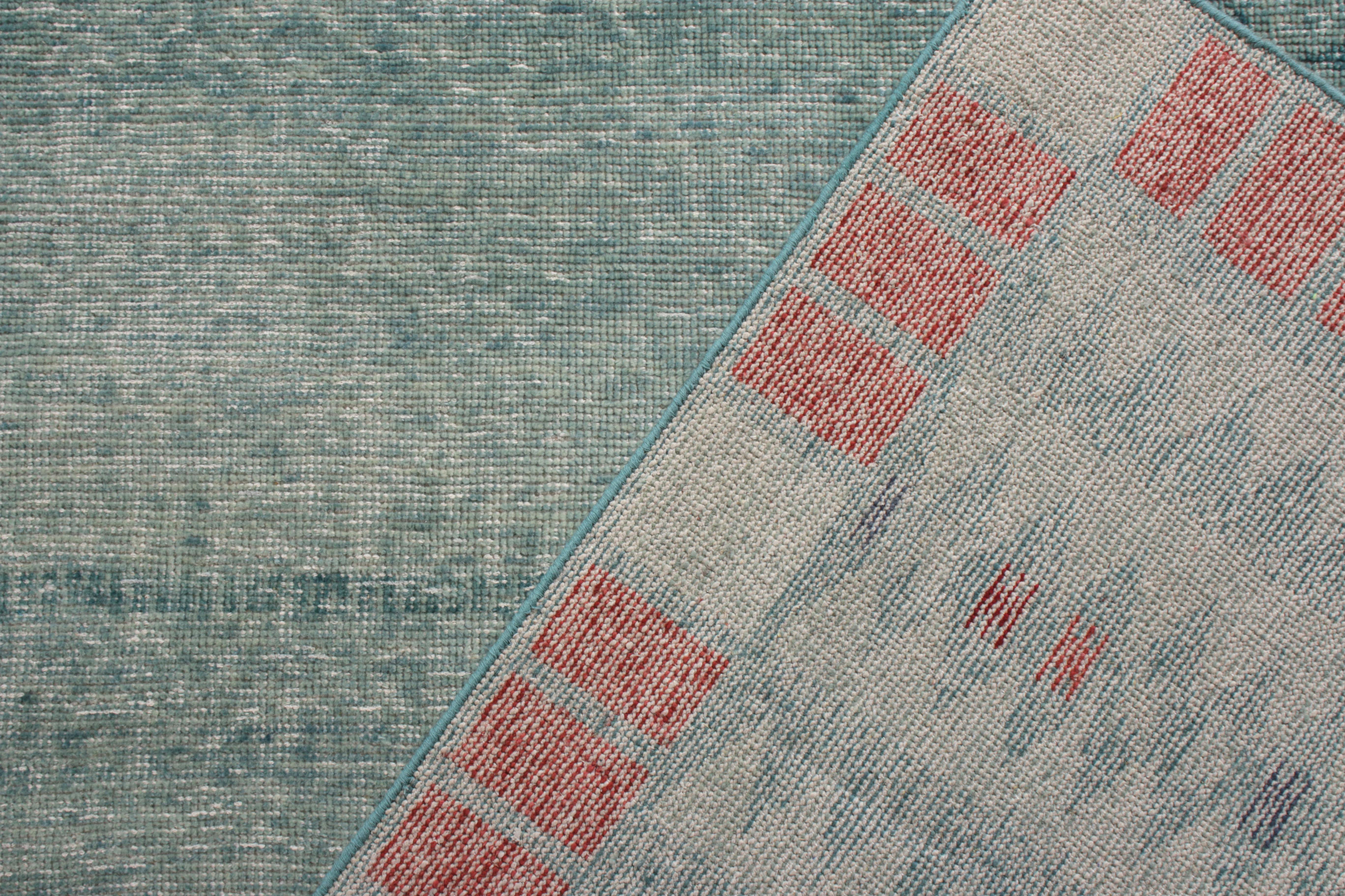 Hand-Knotted Rug & Kilim’s Distressed Scandinavian Style Rug in Blue Geometric Pattern