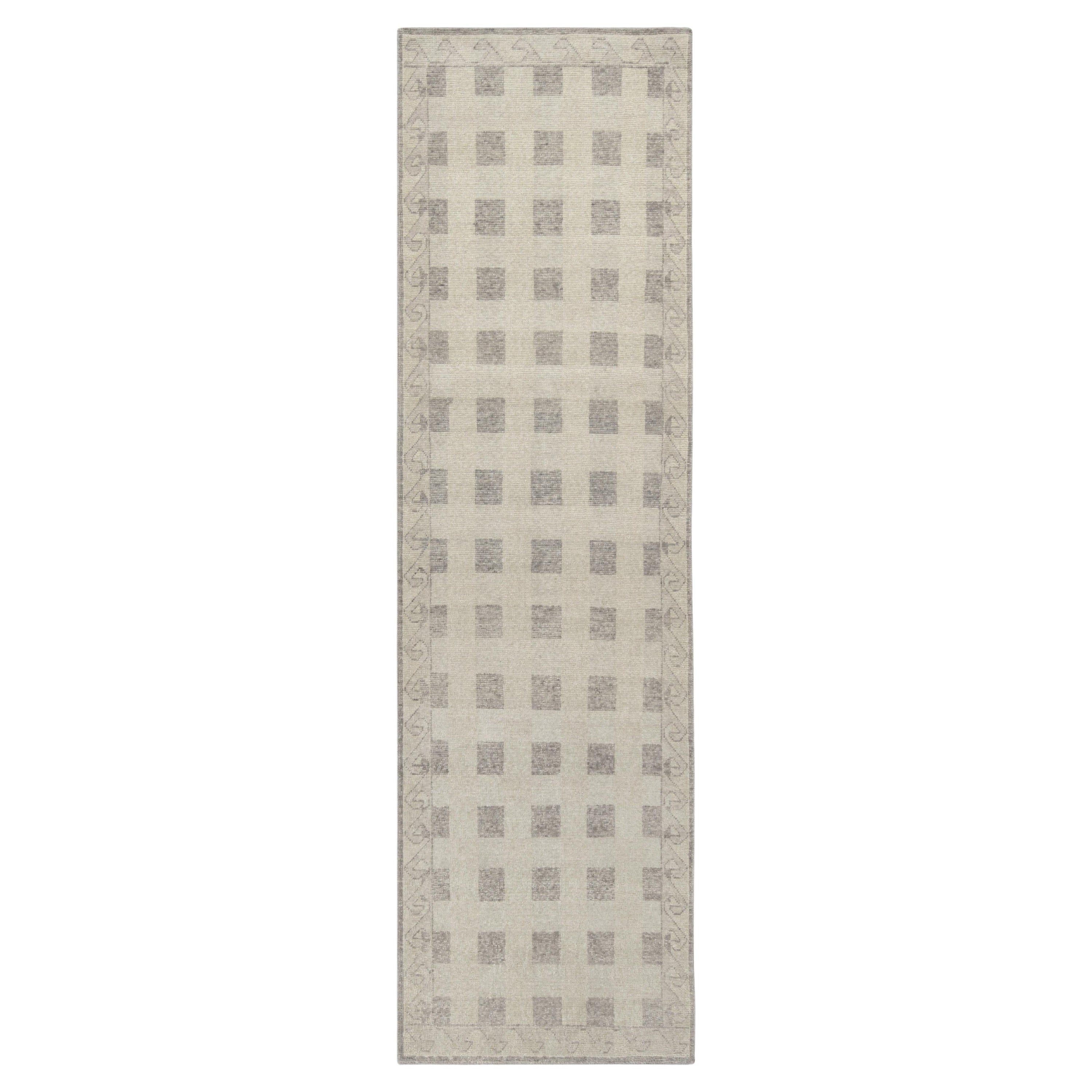 Rug & Kilim - Runner in stile scandinavo, beige e grigio, motivo geometrico