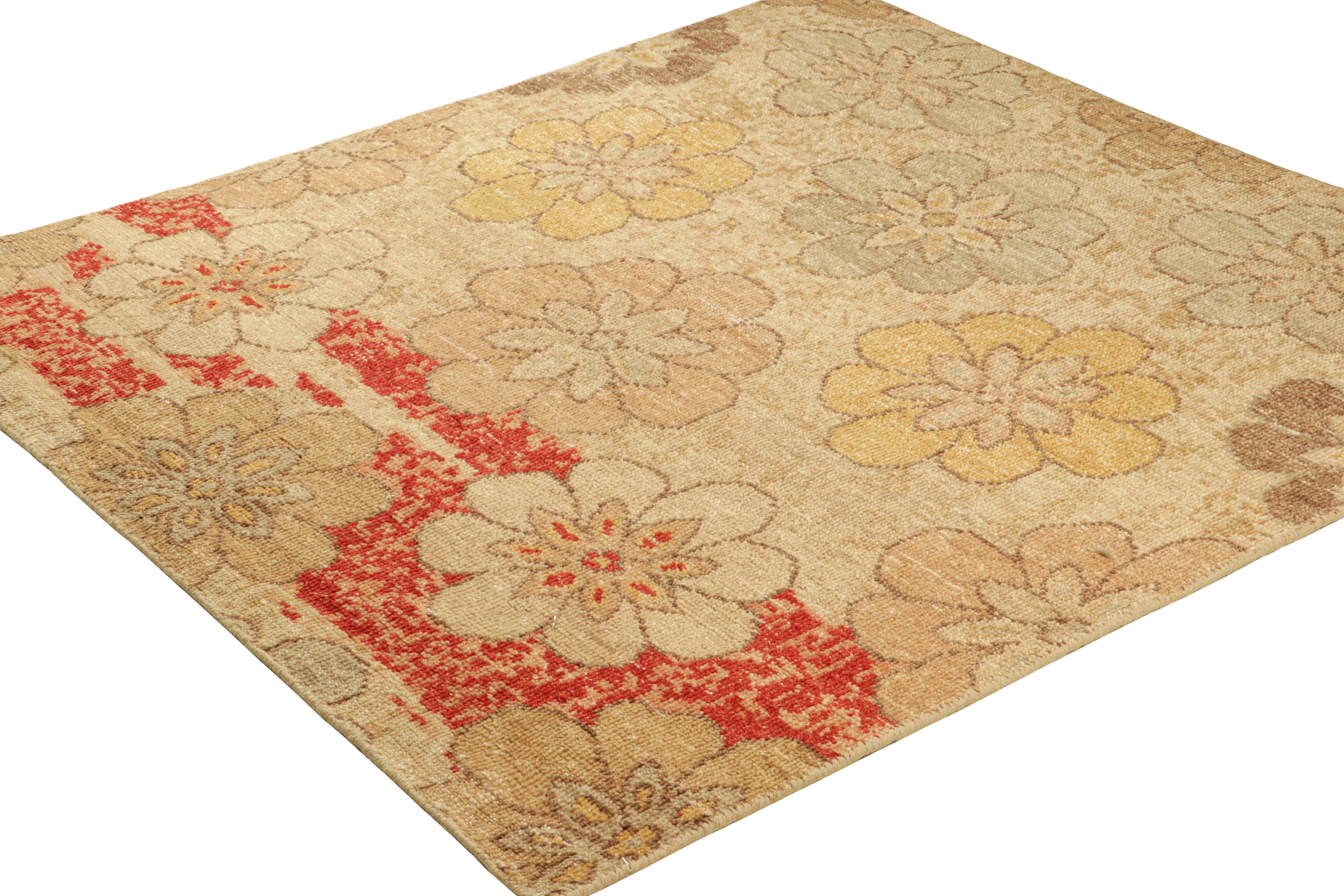 Hand-Knotted Rug & Kilim’s Distressed Square Rug with Colorful Floral Medallions For Sale