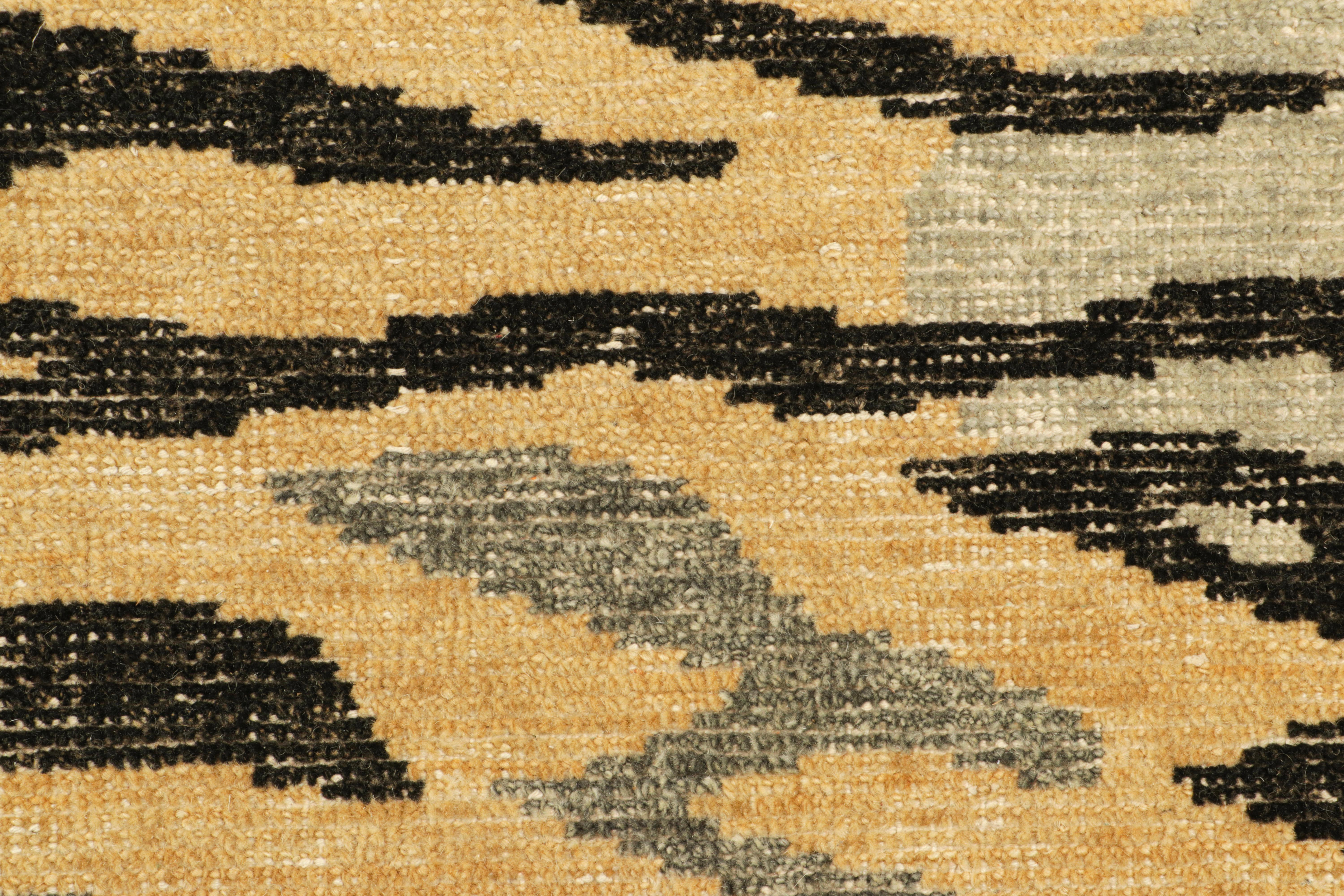 Indian Rug & Kilim’s Distressed Square Tiger Skin Rug in Gold, Black and Gray Tones For Sale