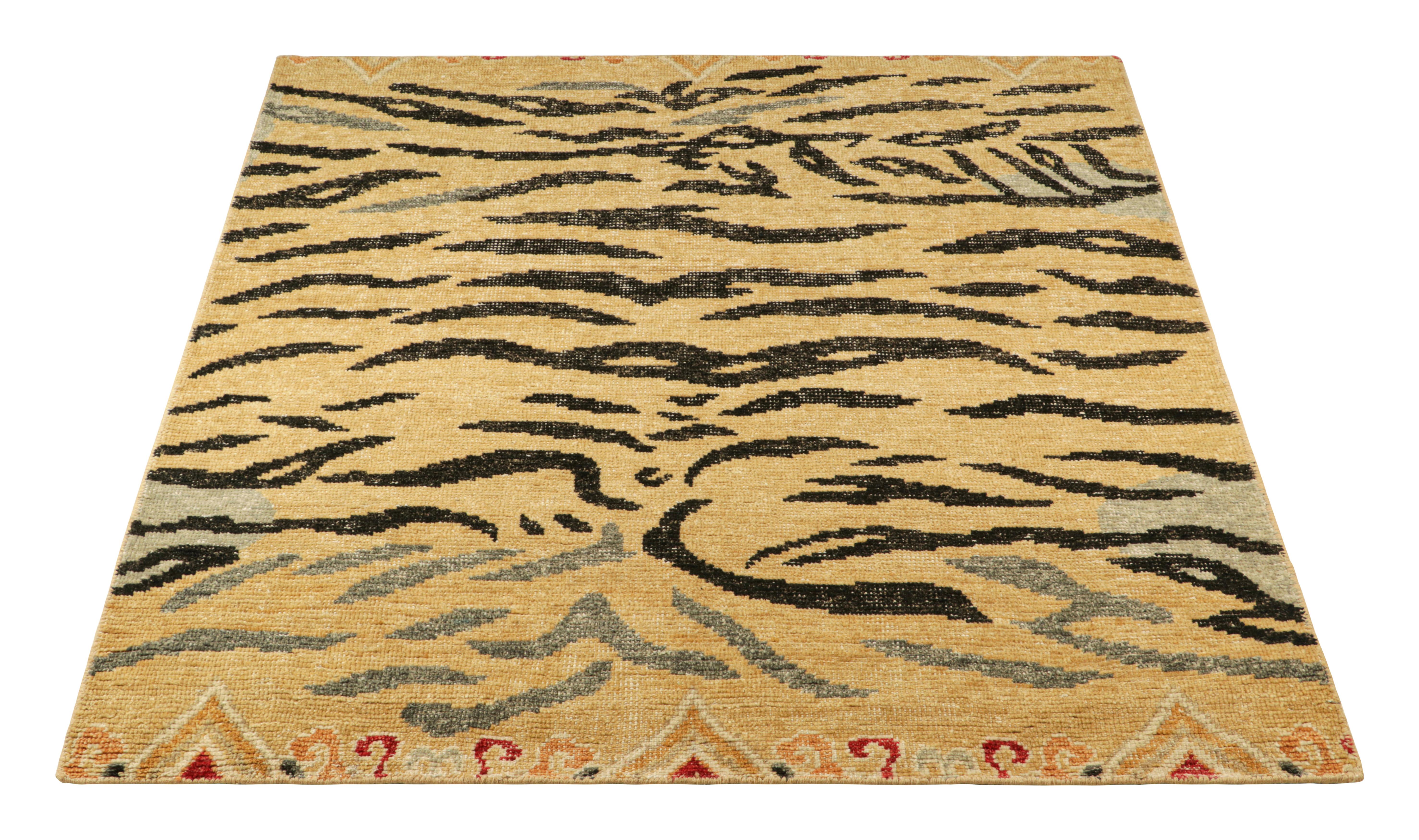Rug & Kilim’s Distressed Square Tiger Skin Rug in Gold, Black and Gray Tones In New Condition For Sale In Long Island City, NY