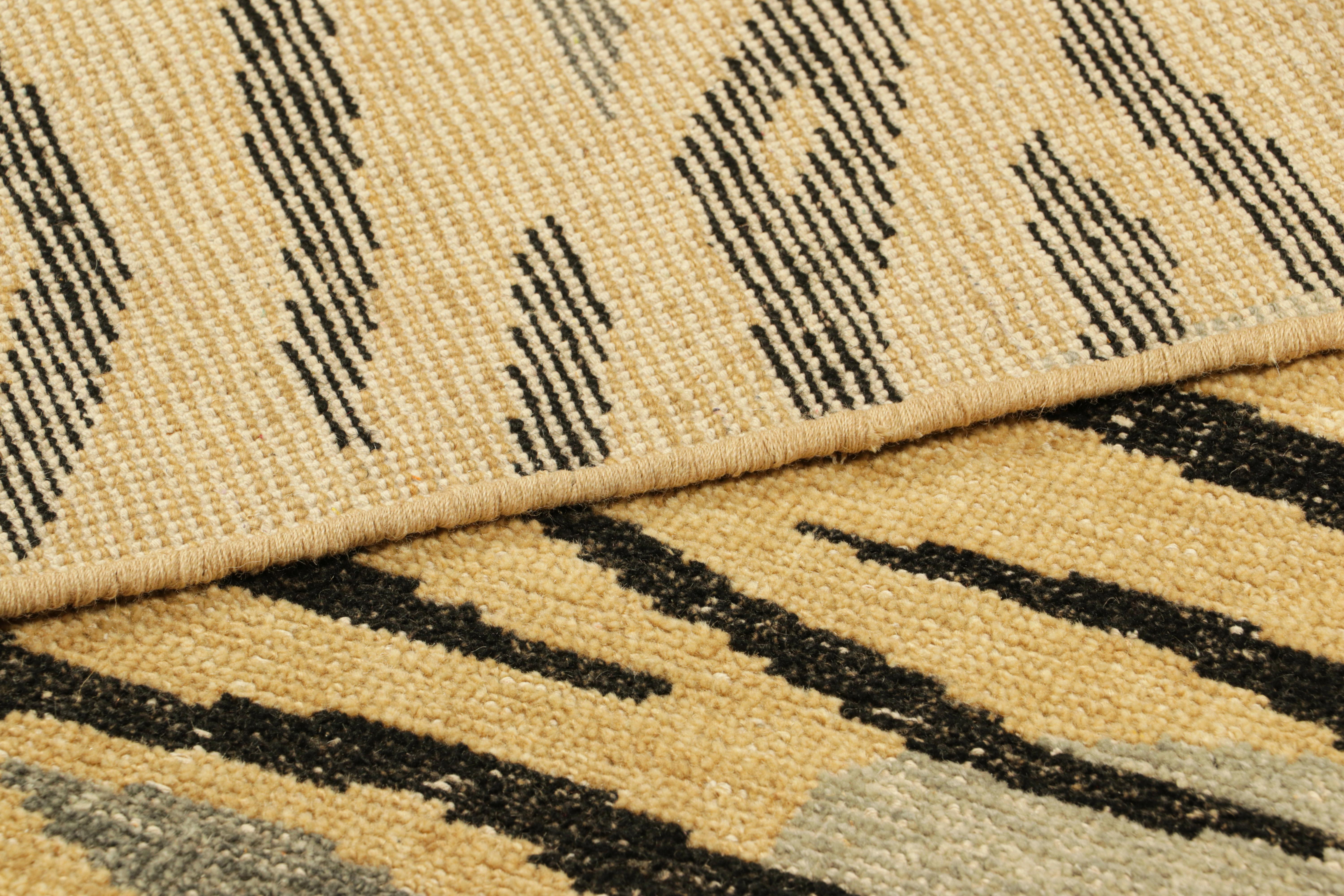 Wool Rug & Kilim’s Distressed Square Tiger Skin Rug in Gold, Black and Gray Tones For Sale