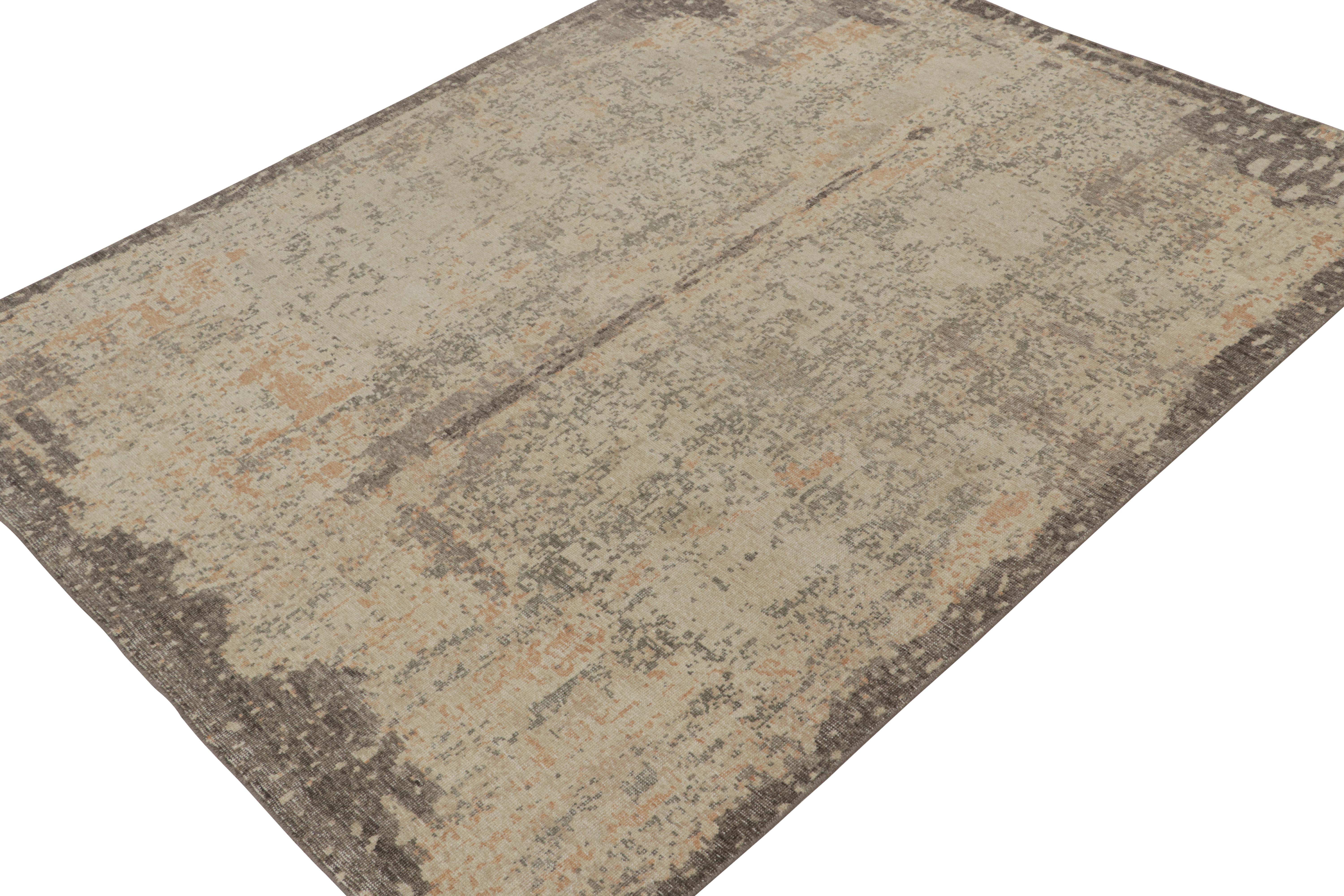 Dieser zeitgenössische abstrakte Teppich im Format 8x10 ist ein Neuzugang in der Homage Collection'S von Rug & Kilim.

Weiter zum Design:

Dieses aus Wolle handgeknüpfte Design erzeugt ein einzigartiges grafisches Spiel aus ansonsten gedämpften