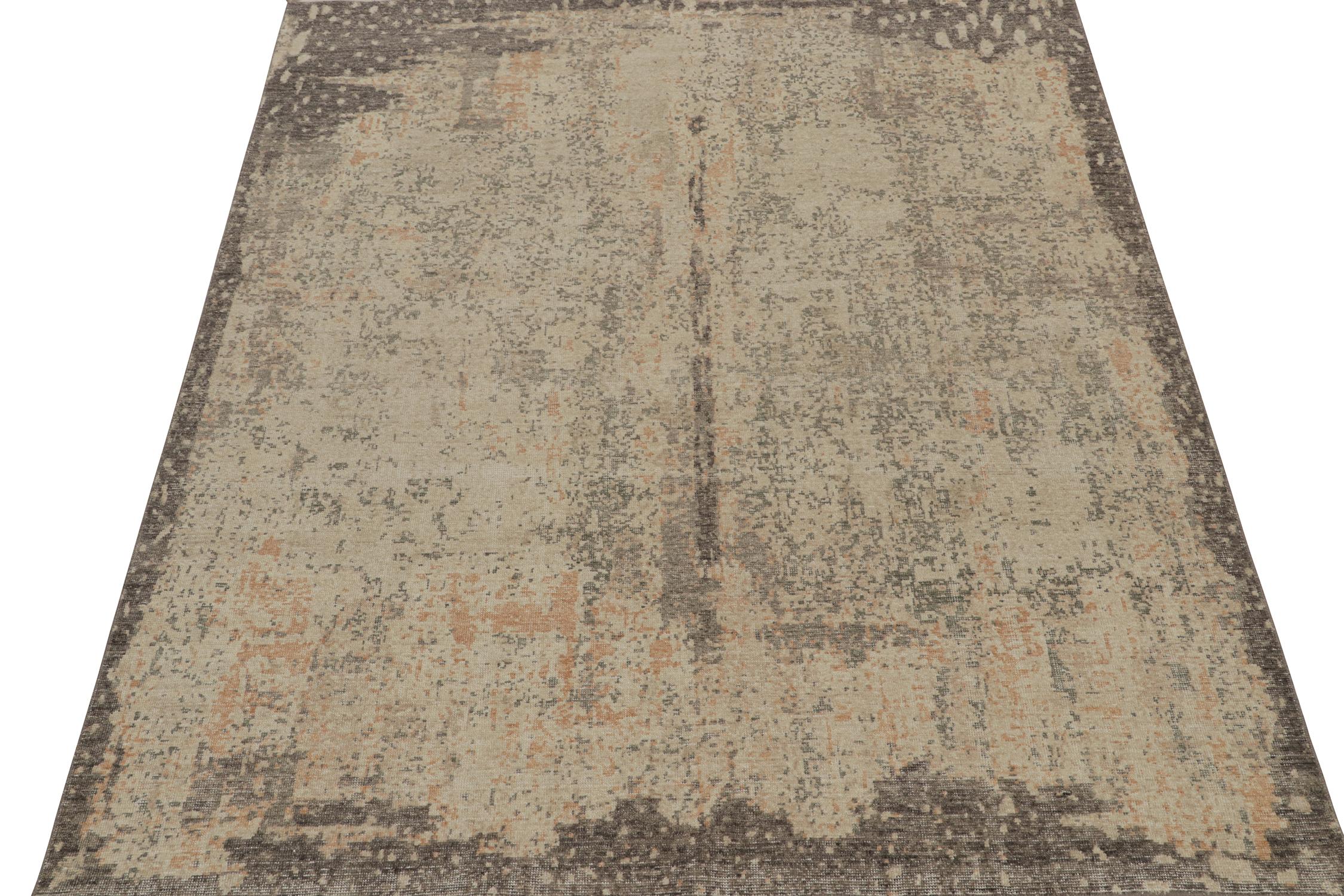 Modern Rug & Kilim’s Distressed Style Abstract Rug in Beige and Gray All Over Pattern For Sale