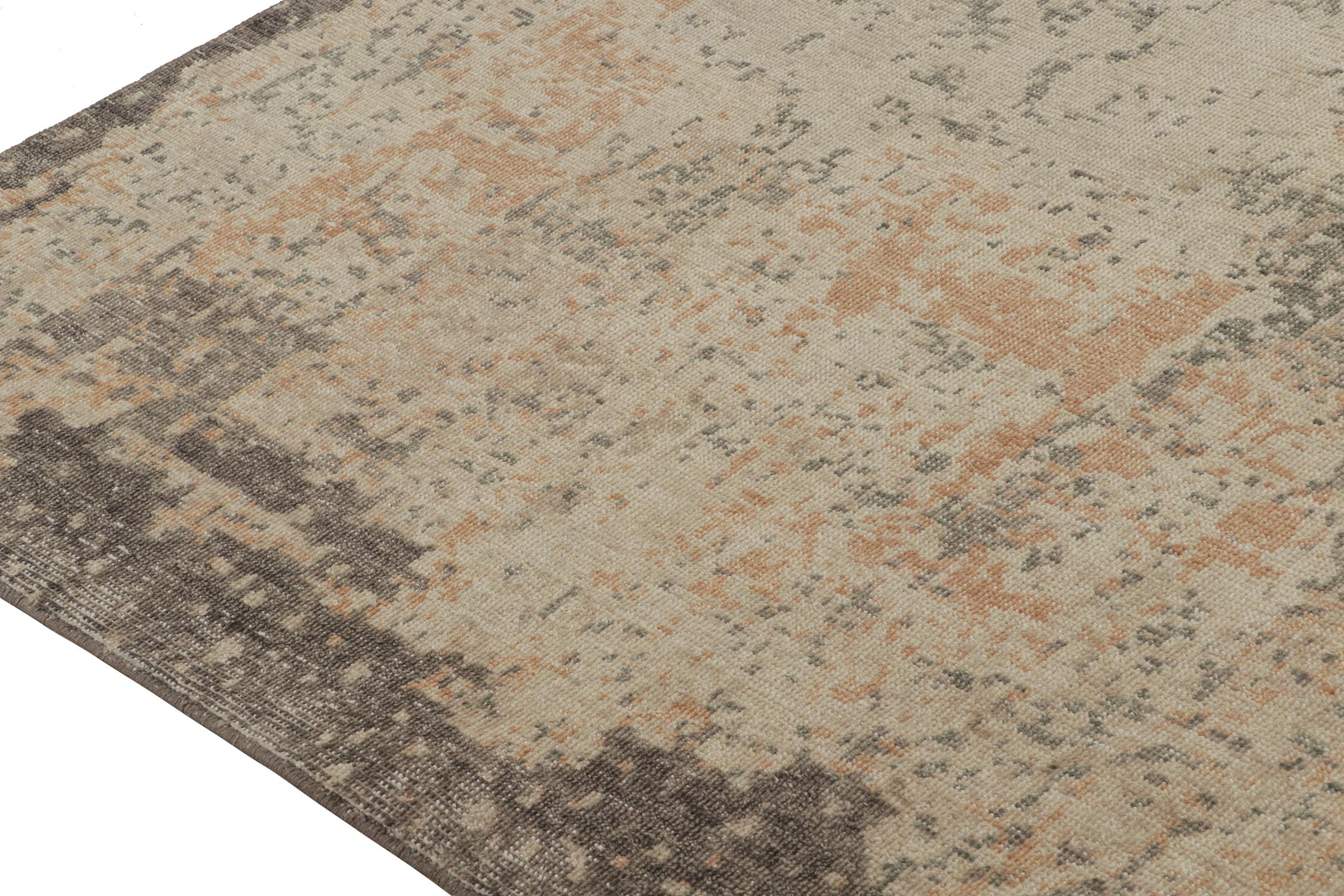 Hand-Knotted Rug & Kilim’s Distressed Style Abstract Rug in Beige and Gray All Over Pattern For Sale