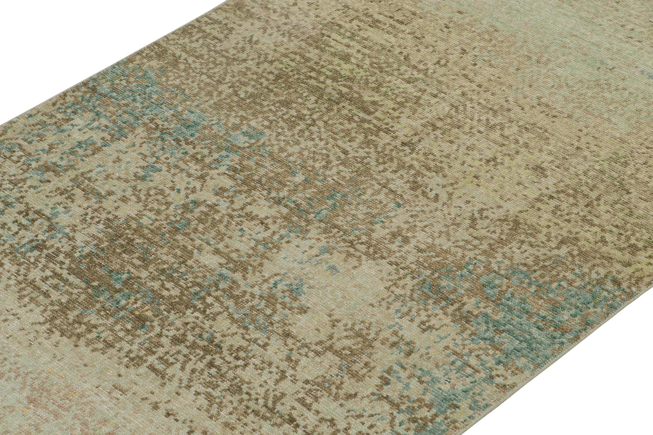 Indian Rug & Kilim’s Distressed Style Abstract Rug in Beige, Blue and Green Pattern For Sale