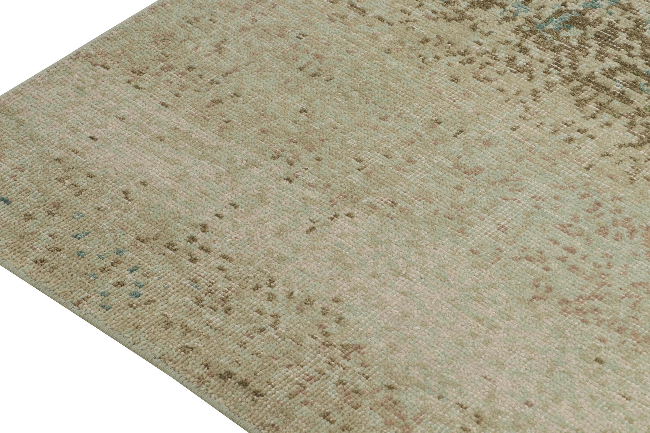 Hand-Knotted Rug & Kilim’s Distressed Style Abstract Rug in Beige, Blue and Green Pattern For Sale