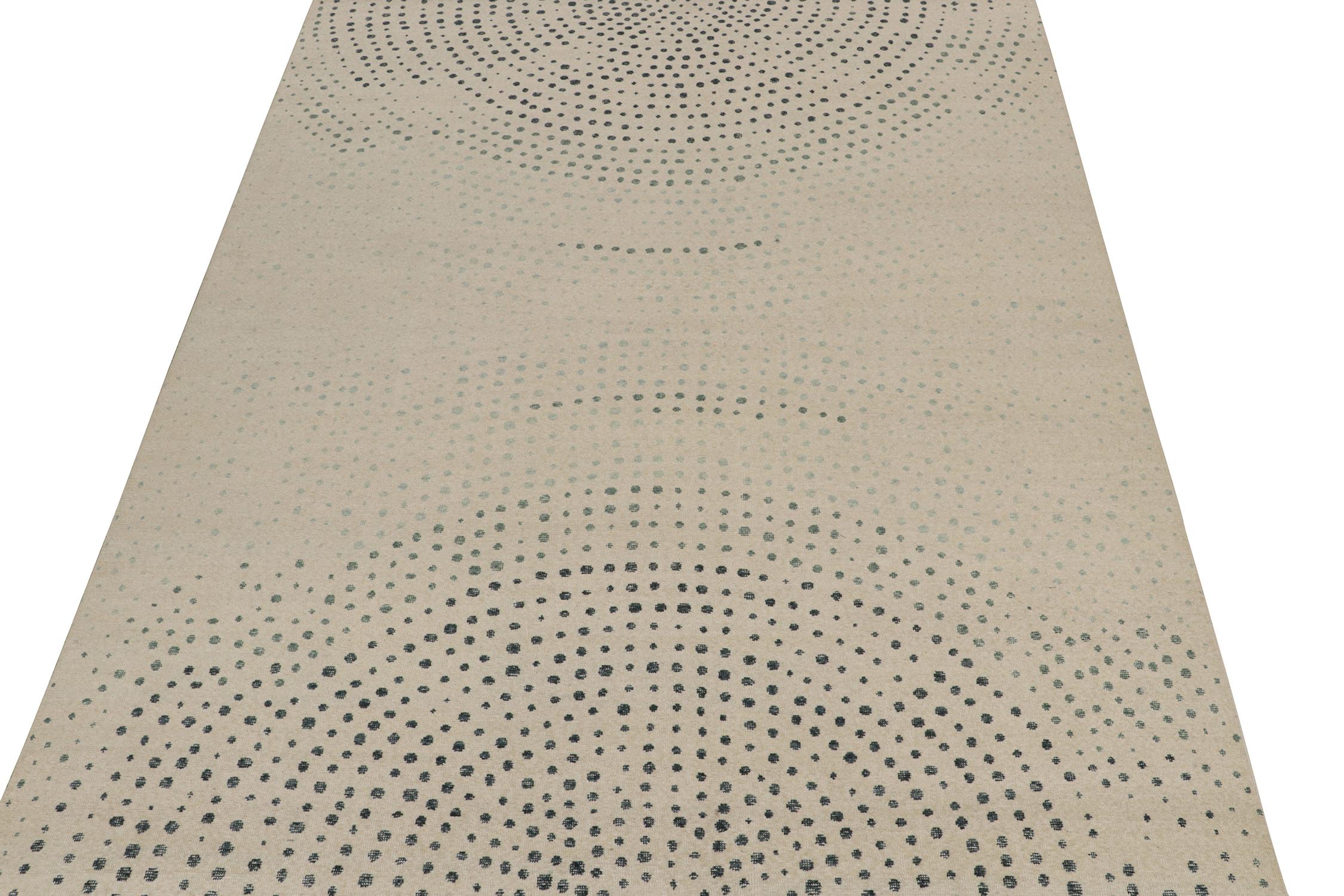 Modern Rug & Kilim’s Distressed Style Abstract Rug in Beige, Blue & Green Dots Patterns For Sale