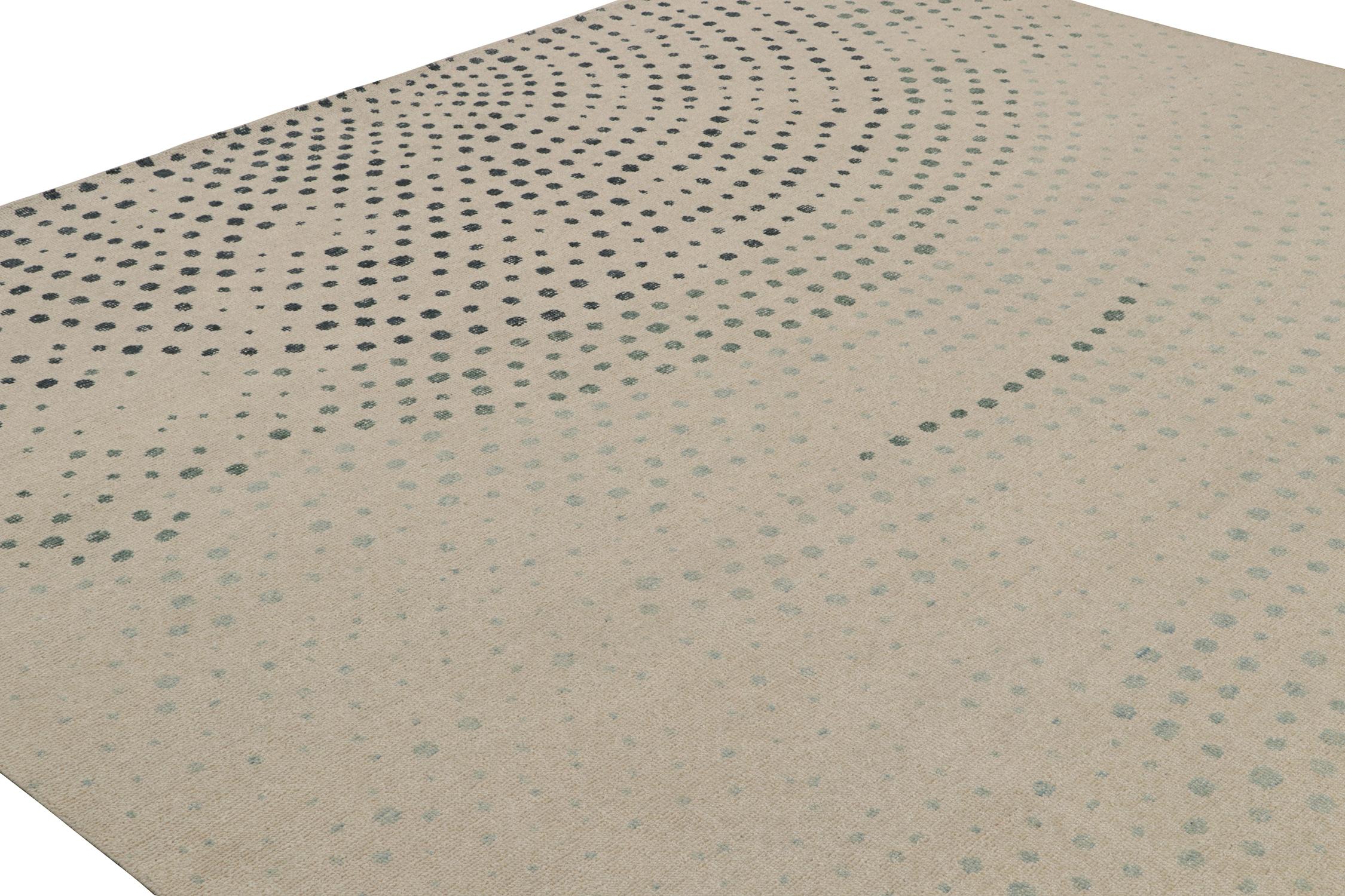 Alfombra Abstracta de Estilo Desgastado Rug & Kilim en Beige, Azul y Lunares Verdes Anudado a mano en venta